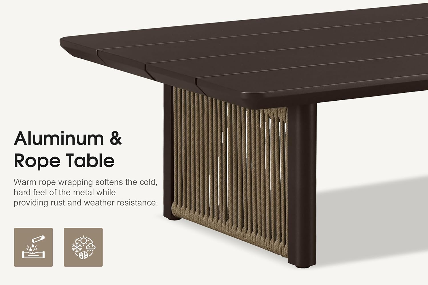 PURPLE LEAF Patio Conversation Sets 6 Pieces Modern Aluminum Olefin Rope 7.87" Thick Removable Cushions and Pillows Outdoor Sectional Sofa Set with Table for Porch Yard Garden