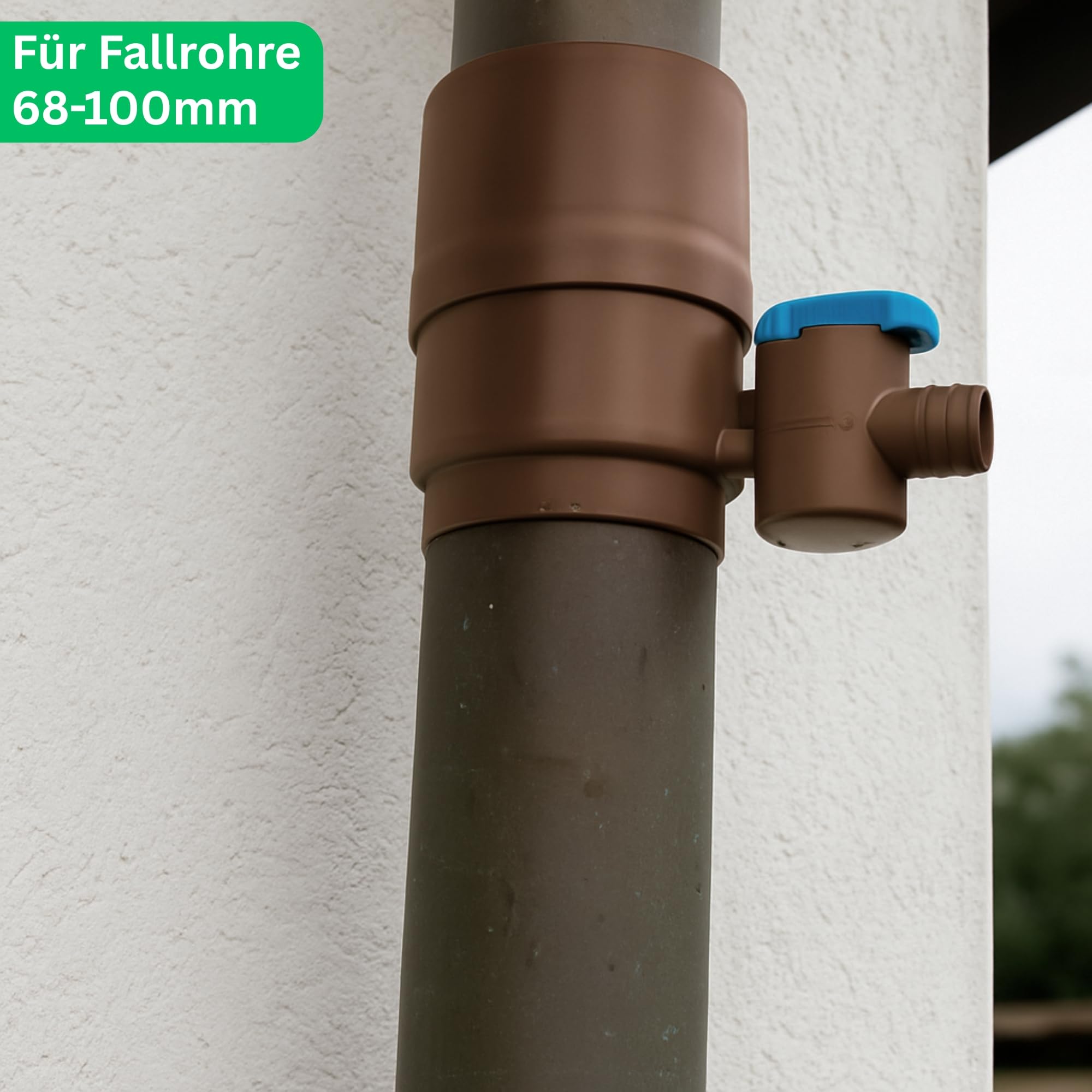YourCasa Kolektor na deszczówkę z kurkiem odcinającym i filtrem do rur spustowych 68-100 mm – zestaw zbieracza wody deszczowej, w zestawie złodziej na wodę, łącznik Flexi wąż 32 mm i wiertło – zestaw