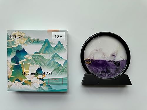 Miniatura 14 de HYUGF Decoración de imagen artística de arena en movimiento, movimiento líquido de paisaje de arena profunda 3D, marco de vidrio redondo, regalo