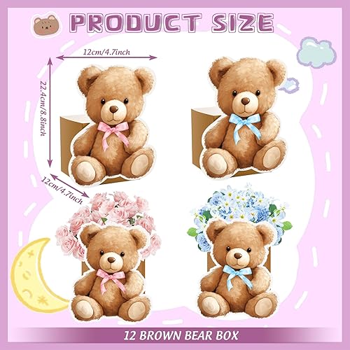 Miniatura 2 de JarThenaAMCS 12 cajas de flores 3D para baby shower, arco rosa, azul, oso, decoración para cumpleaños, revelación de género, fiesta, centros de mesa