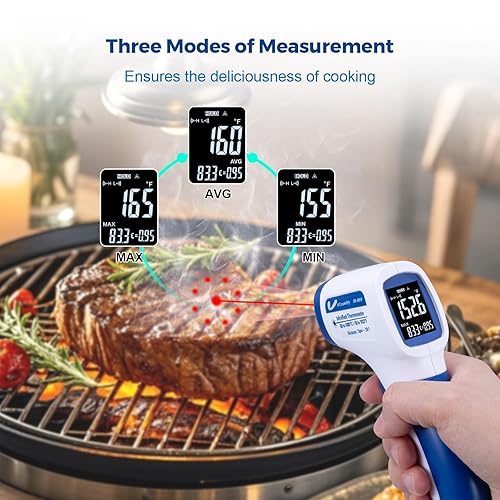 Miniatura 2 de Ring Laser DS20 1 termómetro infrarrojo pistola de temperatura con carne, pistola térmica con emisividad ajustable y alarma altabaja,  1% de