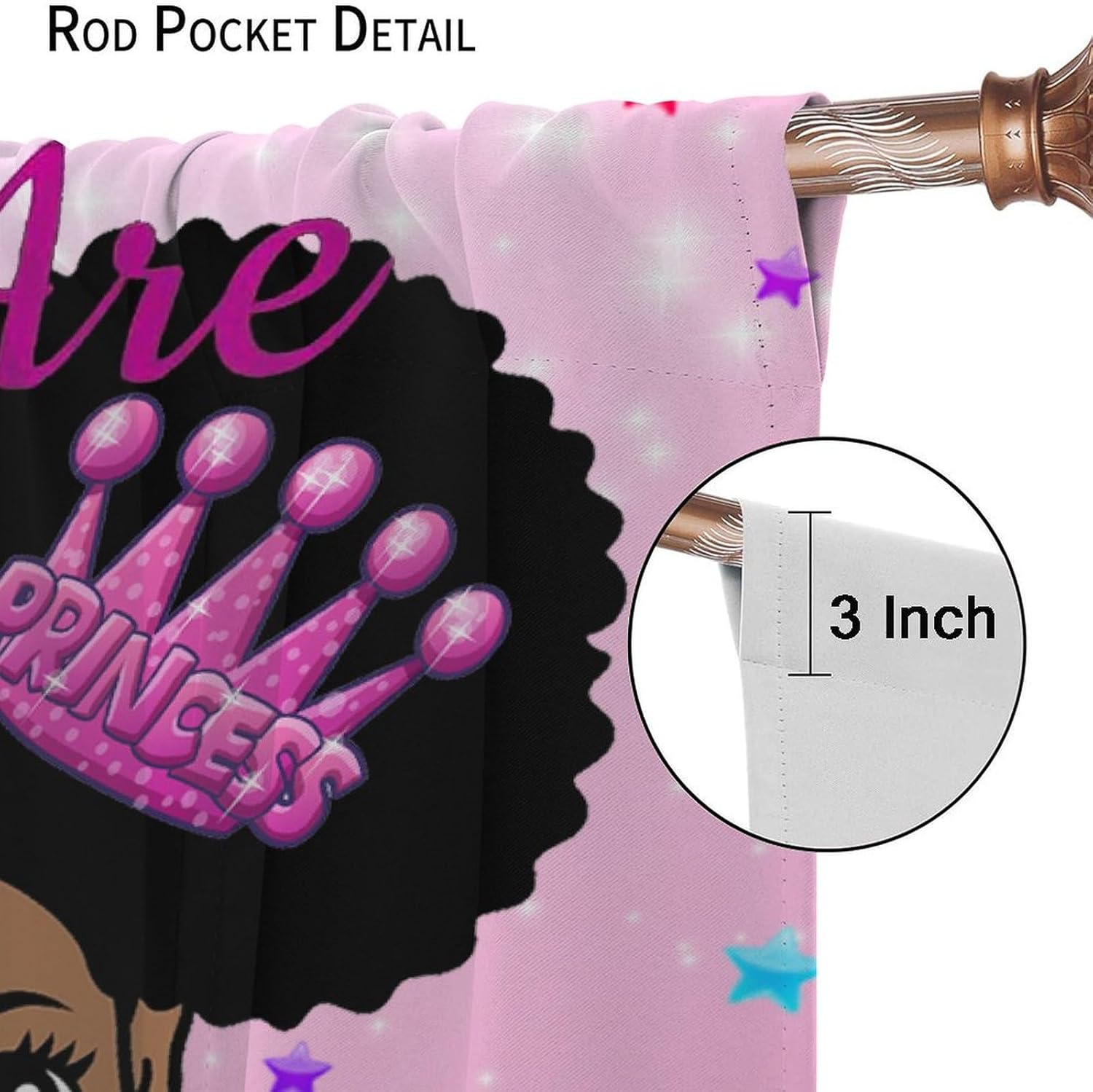 African American Kids Curtains,Afro Black Girl Window Treatments for Kids Girls Bedroom,Cute Girl Big Hair Pink Curtains 2 Panel Sets,52x84 Inch Decor