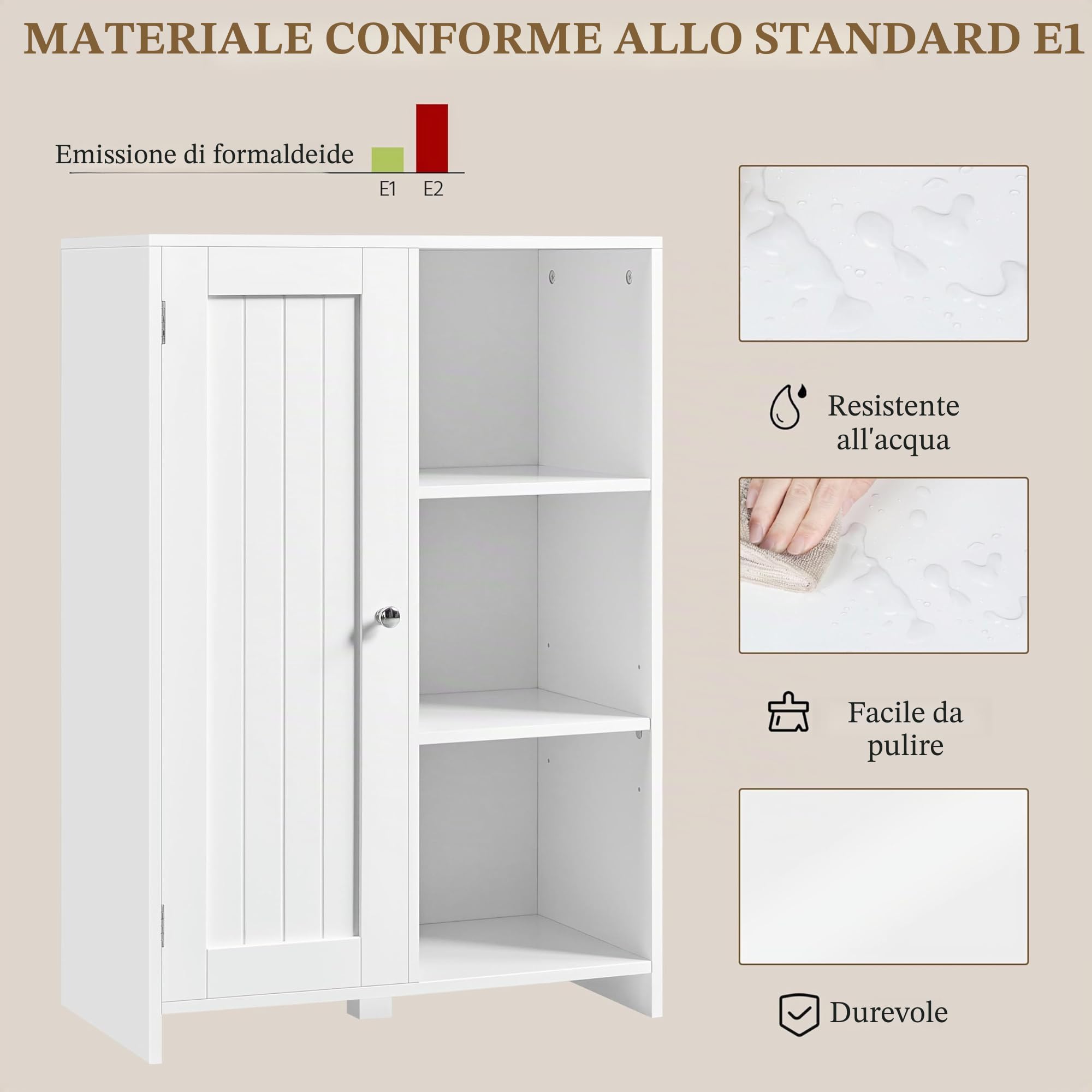 Yaheetech Mobile da Bagno Autoportante Moderno in Legno con Anta Singola e 3 Ripiani Aperti Armadio da Bagno Compatto con Ripiano Regolabile per Soggiorno Corridoio (Bianco)