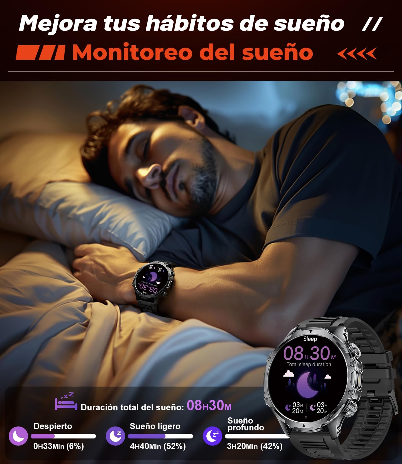 LIGE Reloj Inteligente Hombre Militar con Llamadas,800 mAh Smartwatch Hombre con 1,85" HD/5ATM Impermeable/LED Linterna/110+ Modos Deportivos/SpO2/Pulsómetro/Sueño/Pulsera Actividad Android iOS