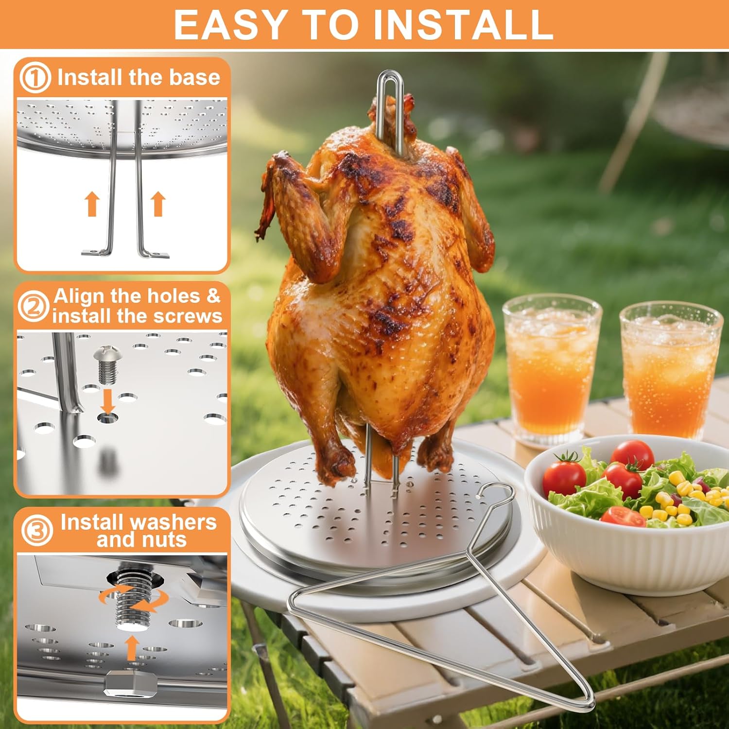 Turkey Deep Fryer Accessories for Deep Fry Pot Grill BBQ, Thanksgiving Turkey Brine Bag for Turkey, Chicken, Beef, Pork, Stainless Steel Turkey Fryer Hanger Poultry Rack & 26"×22" Turkey Brining Bags