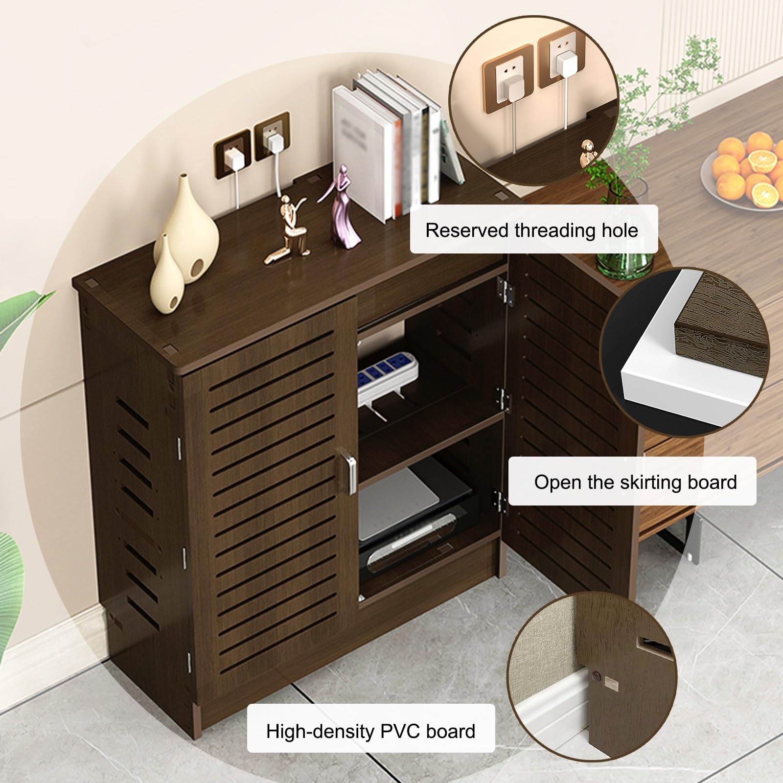 GSATREY Armoire de rangement pour routeur WiFi sans perçage pour routeur et câbles, parfaite pour chambre à coucher et salon (60 x 70 x 30 cm)