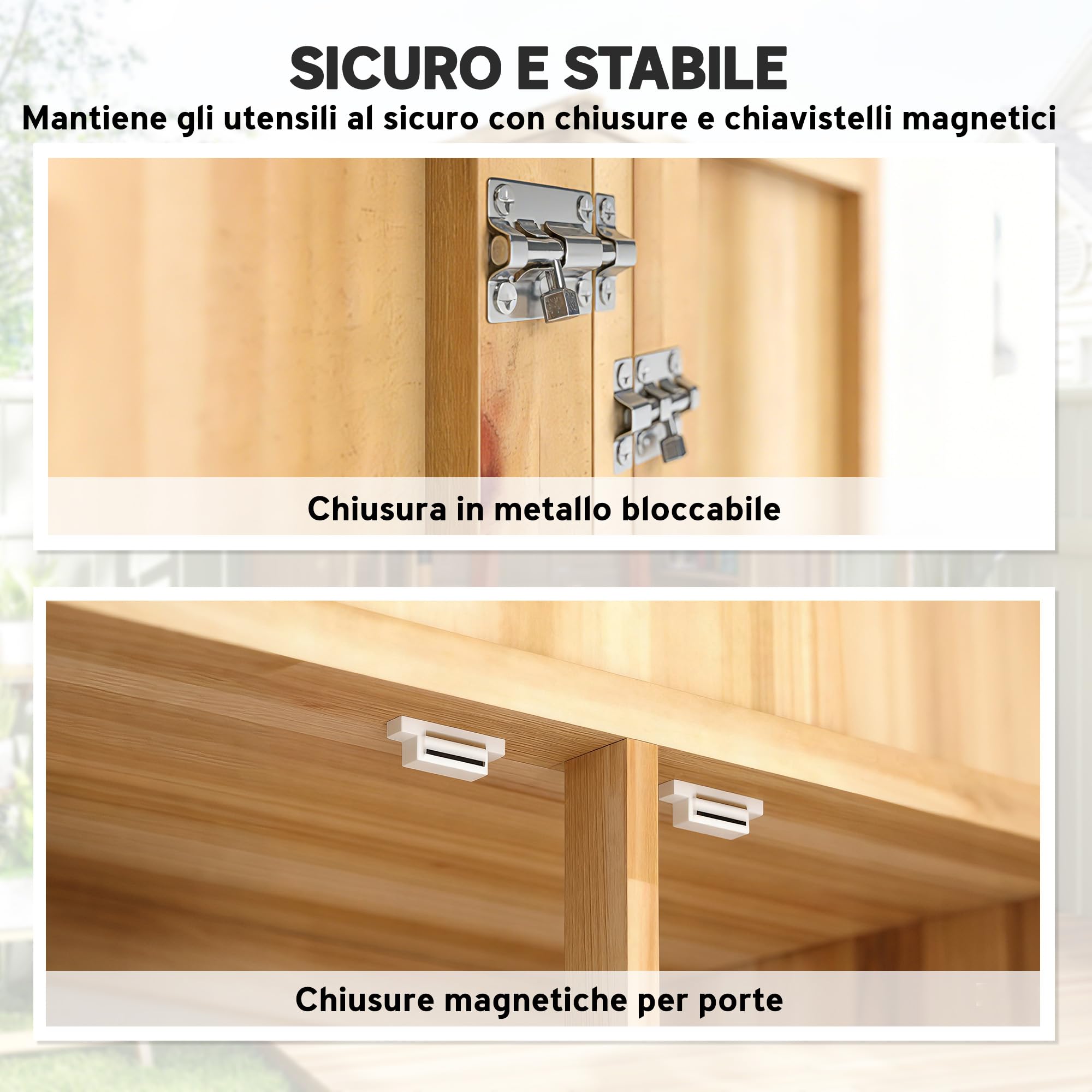Outsunny Armadio da Giardino in Legno di Abete con Kit Antiribaltamento Casetta Porta Attrezzi da Esterno con Ripiani Rimovibili 4 Ante Bloccabili Tetto in Asfalto Inclinato 82x50x190 cm Color Legno