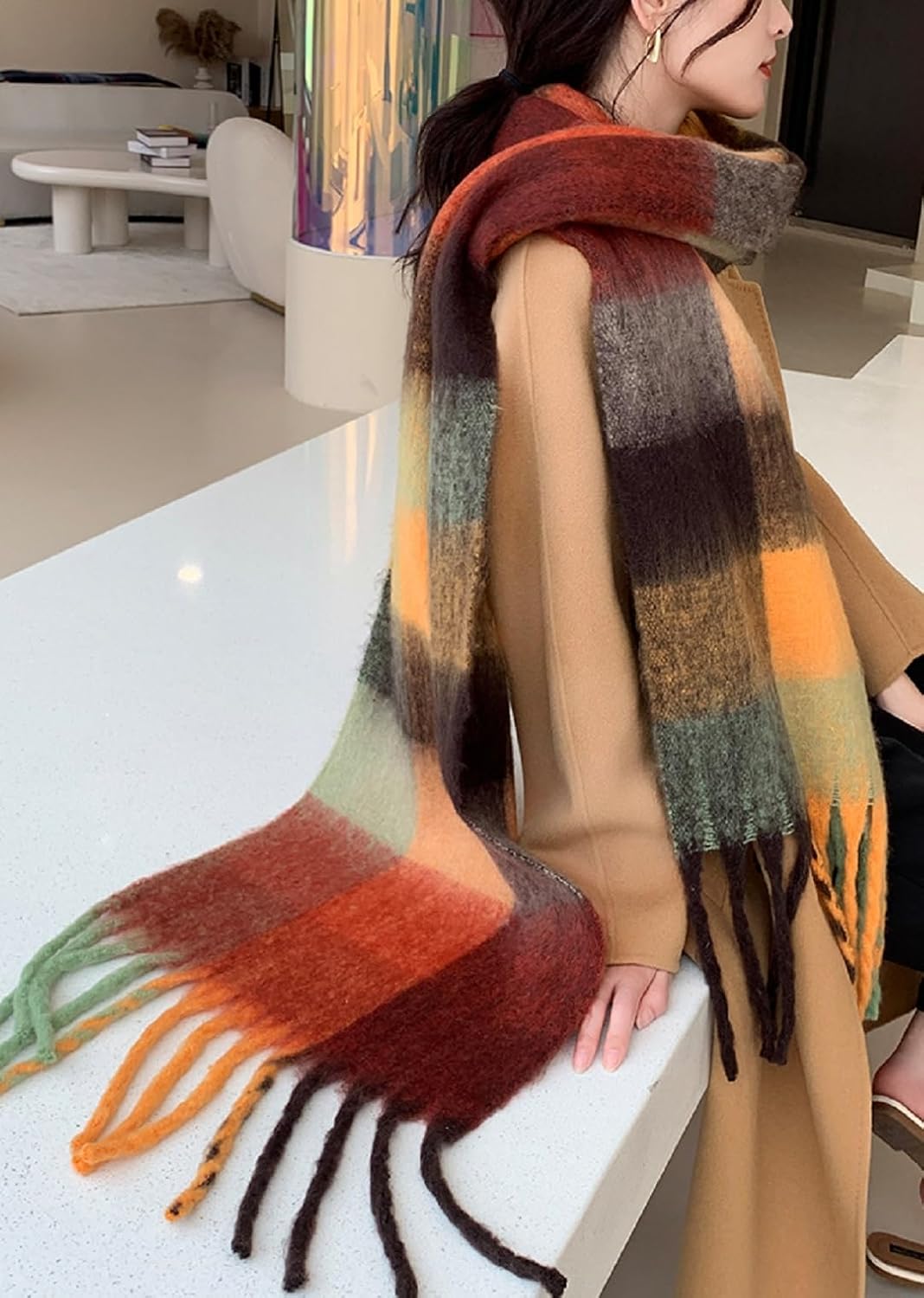 Wander Agio Winter Women Warm Scarf Long Shawl Large Scarves Cold Weather Thick Blanket Scarfs Colorful Plaid - Image 4