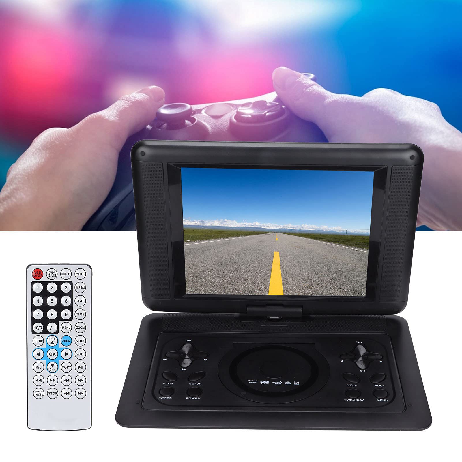 Lettore Dvd Portatile da 12,0 Pollici, Lettore TV Multifunzione Personale Piccolo, Ampio Schermo LCD HD con Rotazione di 270°, Ricaricabile, Supporto USB/SD e Formati di Dischi Multipli(Nero)