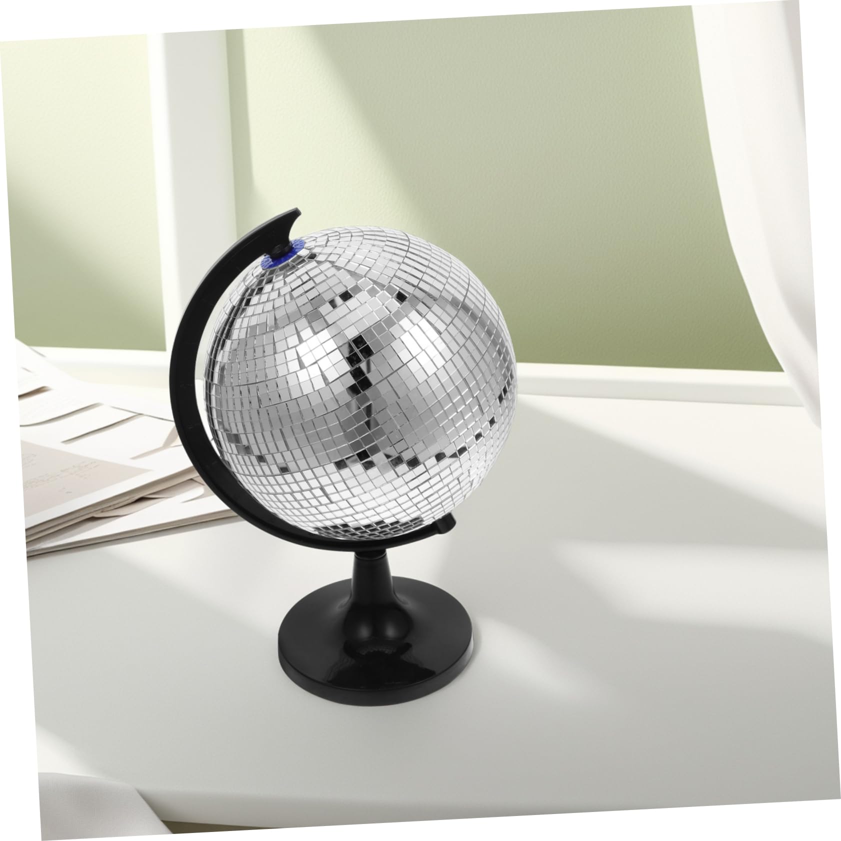 Ornement Créatif Globe en Verre à Effet Boule Disco Réfléchissante Tournante pour Décoration Intérieure Originale la Maison Fête
