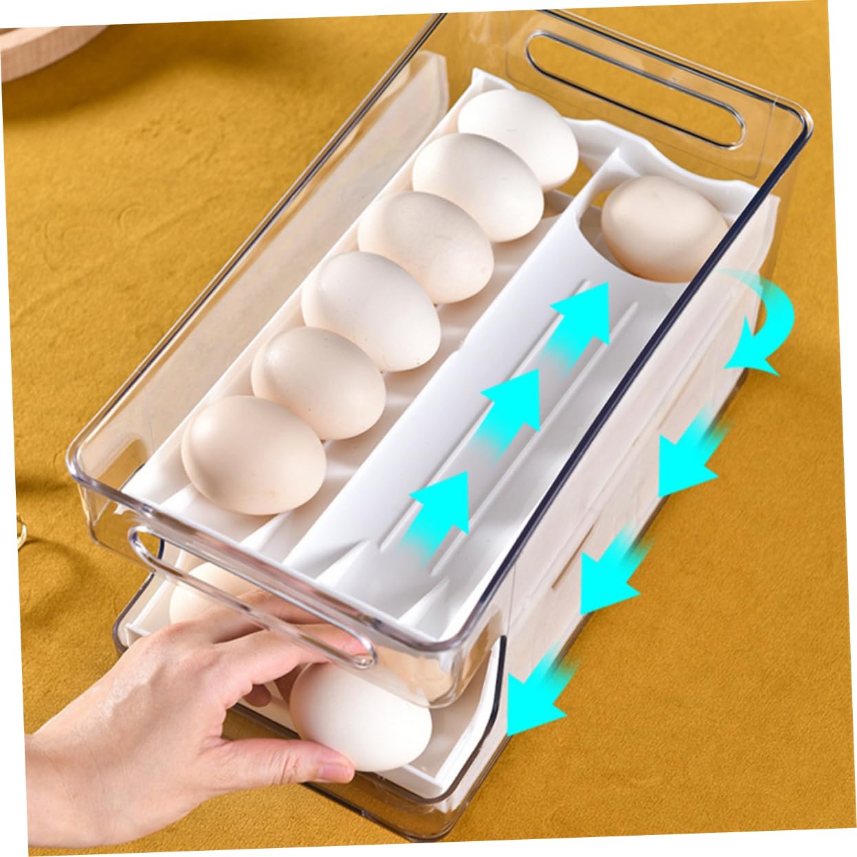 DOITOOL Organizador de Huevos para Almacenamiento Fácil para Nevera Diseño Apilable de Doble Capa, Caja Transparente de Pet y Pp Sistema Deslizante en Cocina