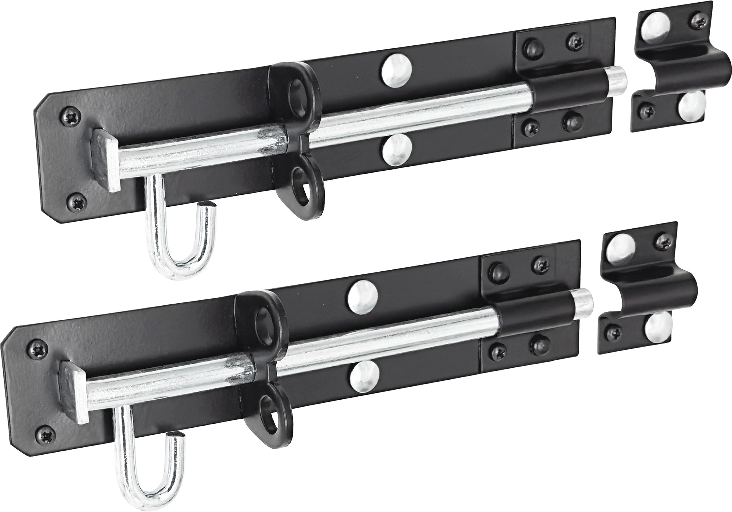 IRONTITE® 2 Pack Black Brenton Bolt Gate Bolt 200mm (8"), Ideal Door Bolt Lock for Gates, Sheds, Barns etc. Heavy Duty Gate Lock Bolts. Garden Gate Bolts for Wooden Gates Including Fixings.