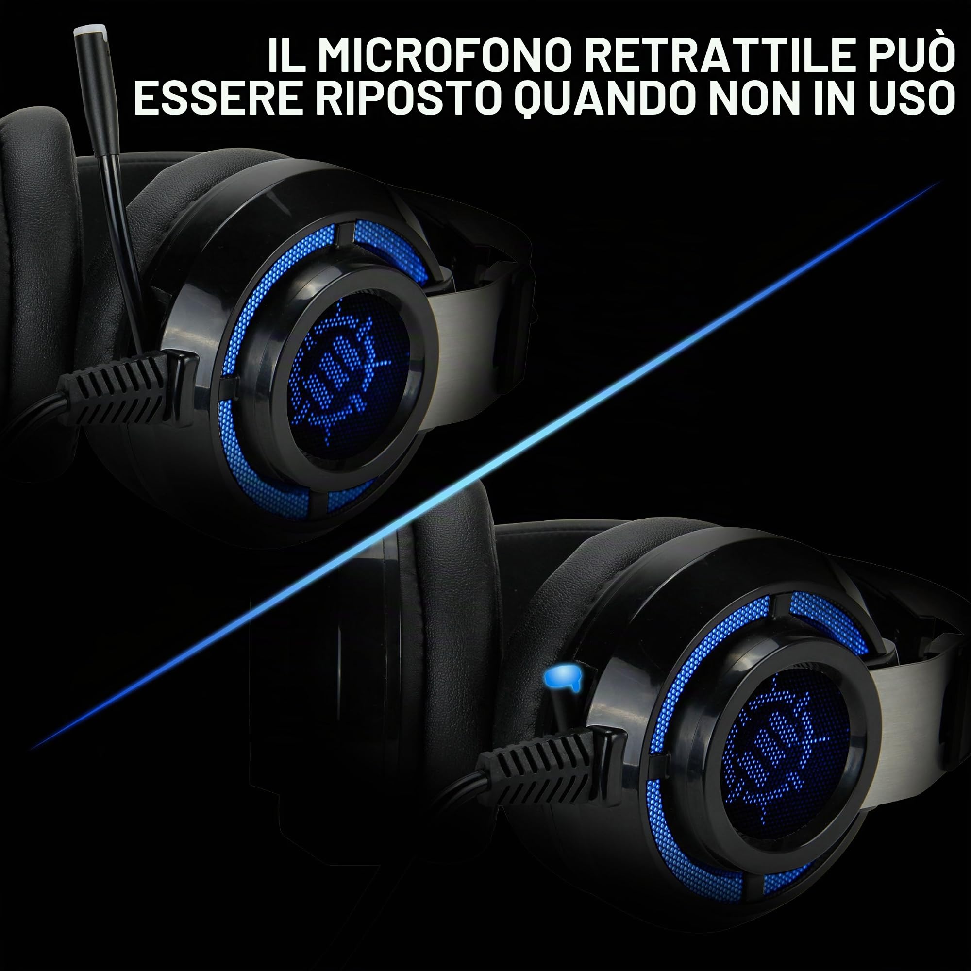 ENHANCE Scoria Cuffie Gaming USB con Virtual Surround Sound 7.1, Cuffie di Gioco , Basso e Vibrazioni Regolabile , LED Luci Regolabili 5 Colori , Controllo Volume e Microfono Retrattile - PC