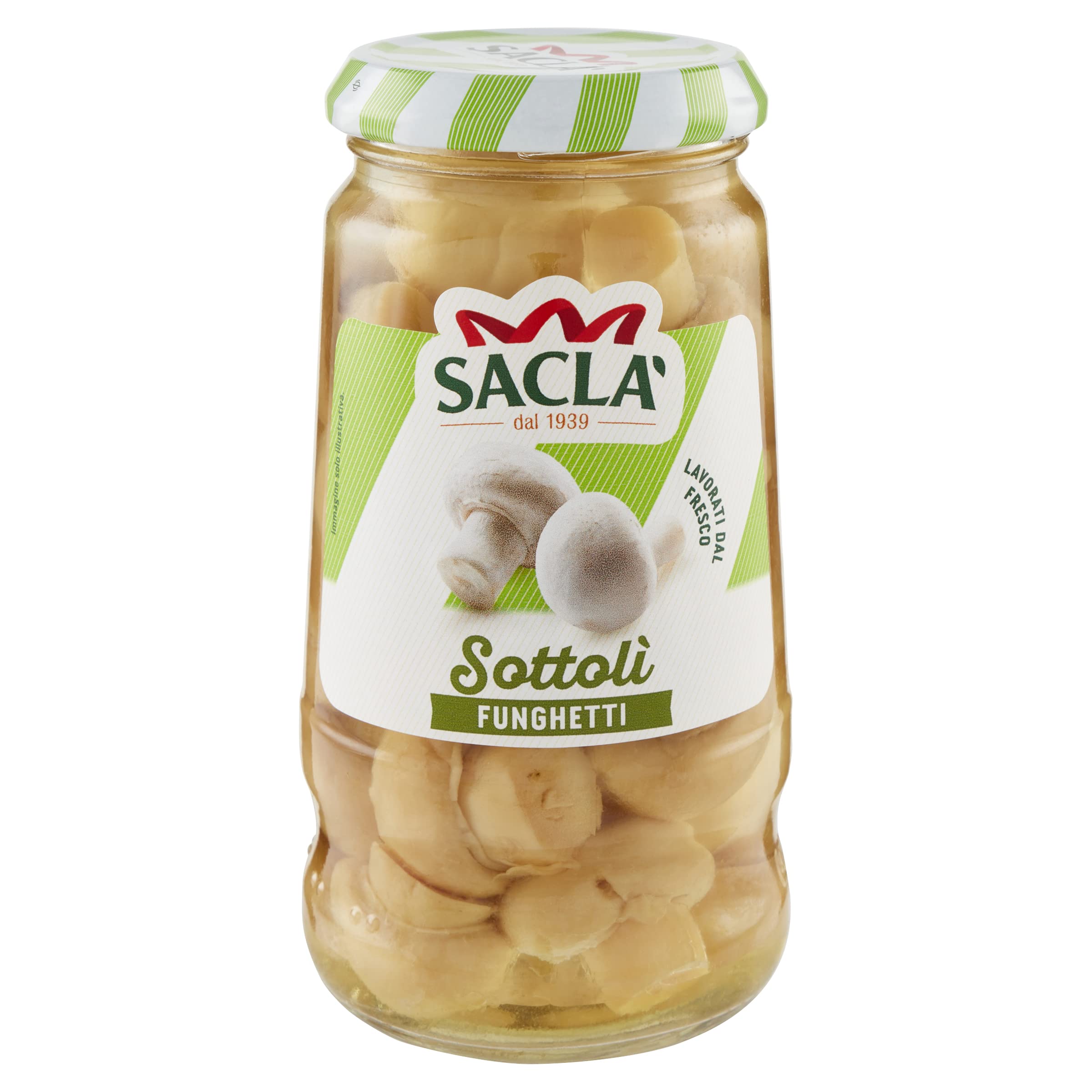 Saclà, Sottolì, Funghetti sottolio, Ideali per Aperitivo, Antipasto, Pizze, Insalate e per Arricchire i Tuoi Piatti, Vaso Vetro, 290g, Confezione da 12 pezzi