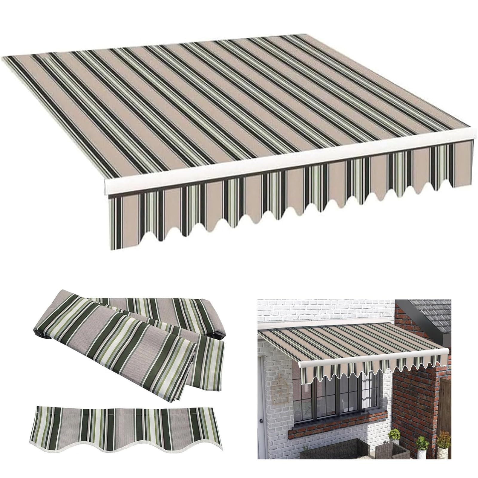 Tela de Reemplazo de Toldo Manual Retráctil Cubierta de Tono de Sol De Jardín de Patio Al Aire Libre 280g/m² de Tela de Poliéster UV y Resistente Al Agua(Size:3.5x3m,Color:Multi Stripes)