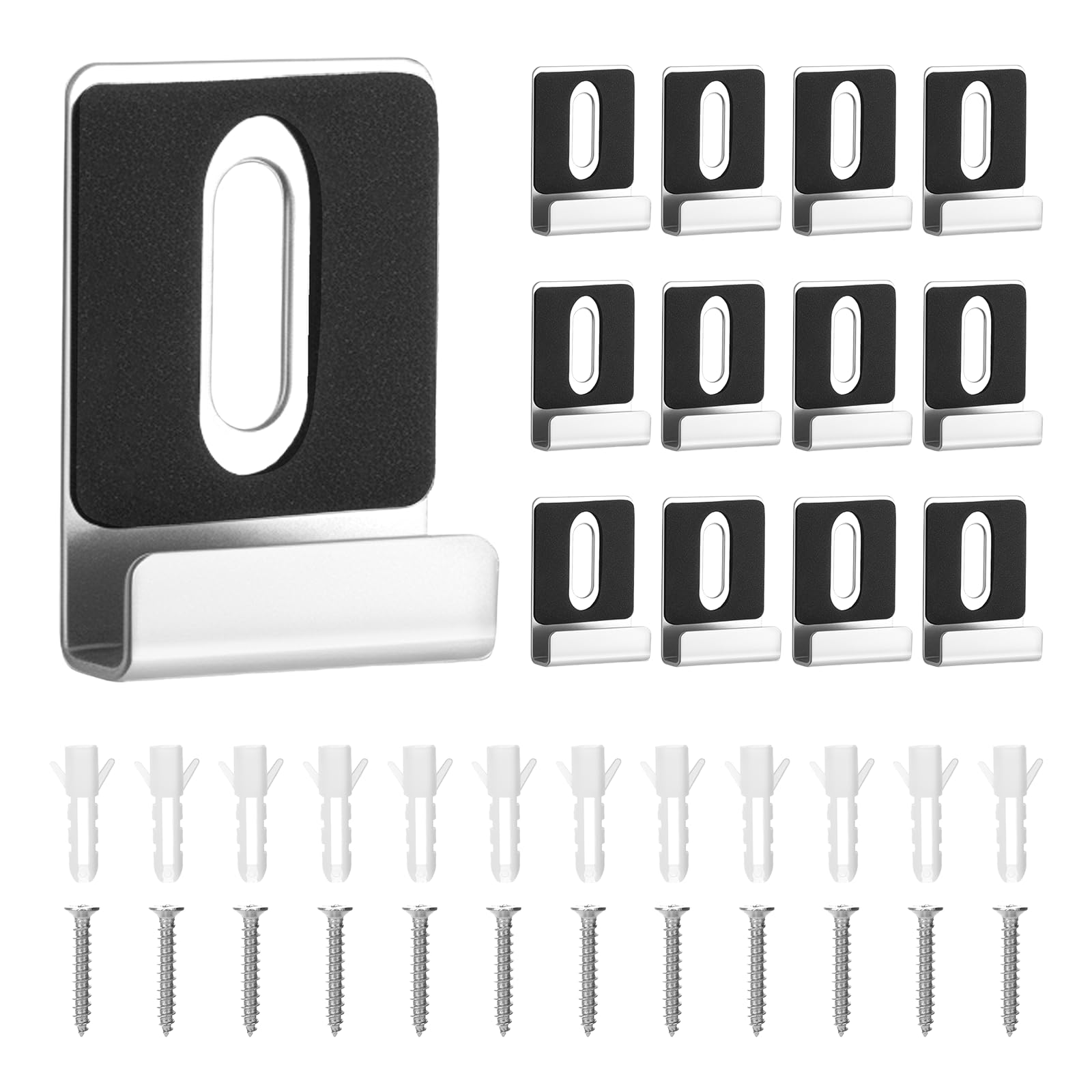 12 Pcs Metal Mirror Holder Clips Hanger Kit, Mirror Clips for Wall Mounting Holder Hanging with Screws Hooks, Frameless Mounting Hardware Heavy Duty Retainer for Tile Billboard Display(Silver)