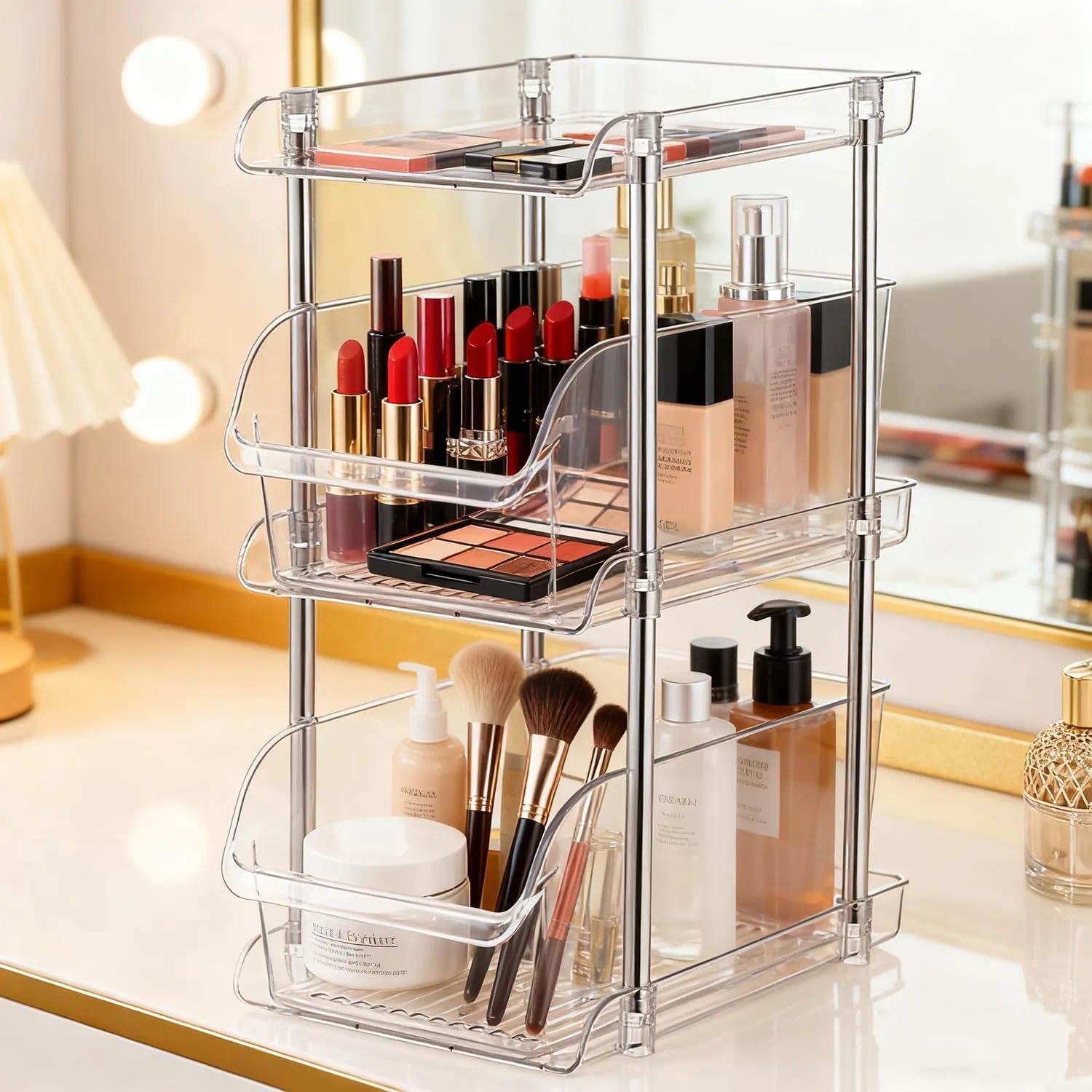 Organizer per lavello, a 3 ripiani, sotto il lavandino, trasparente, per bagno, cucina, ufficio