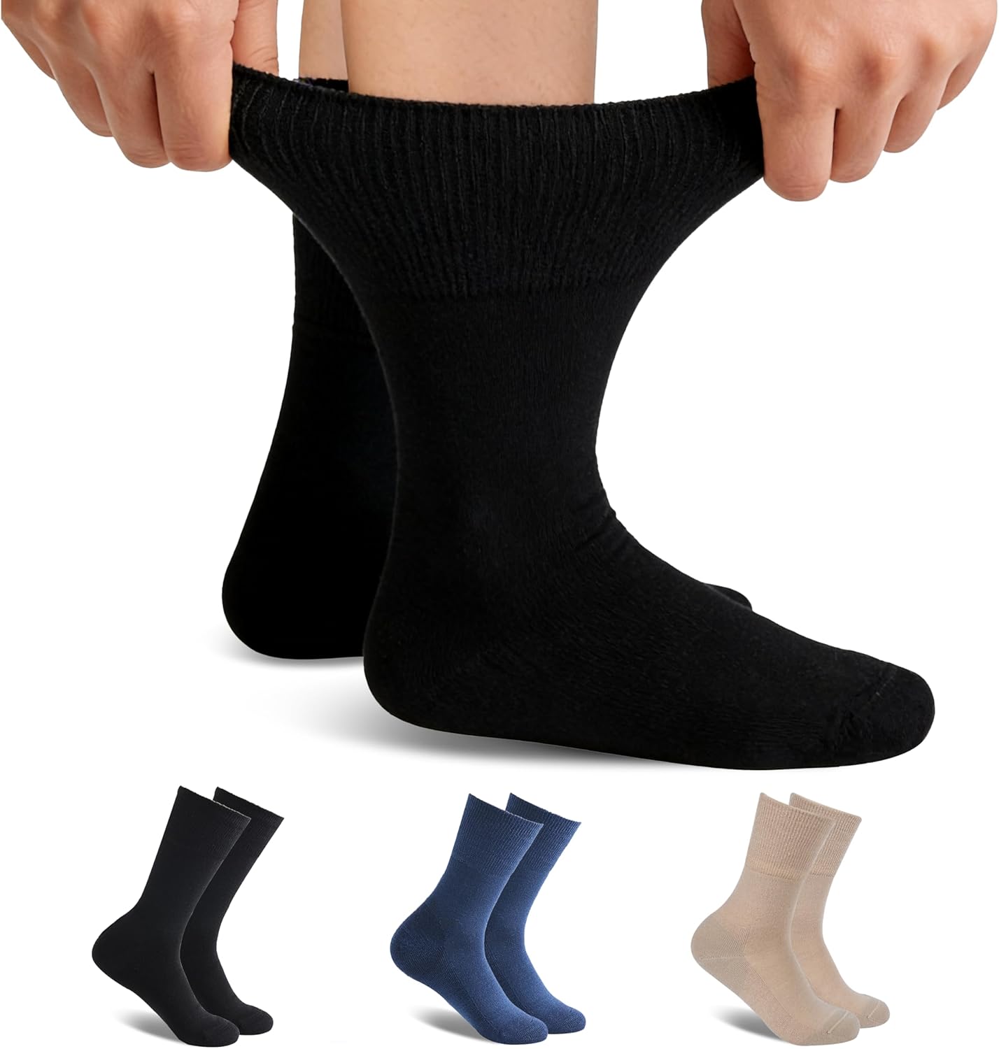 Forcool Merino Wool Non Binding Loose Top Cushioned Sole Dress Crew Diabetic Socks for Men and Women, M/L/XL, 3 Pairs