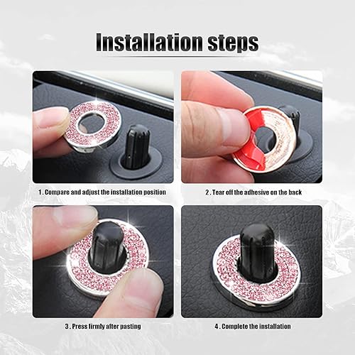 Miniatura 3 de Fogfar Paquete de 4 calcomanías de diamantes de imitación para cerradura de puerta de automóvil, calcomanías brillantes para pernos de barra,