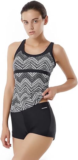 N A Women Tankini Swimsuit Two Piece U Neck Bathing Suit Boyshorts Athletic Swimwear