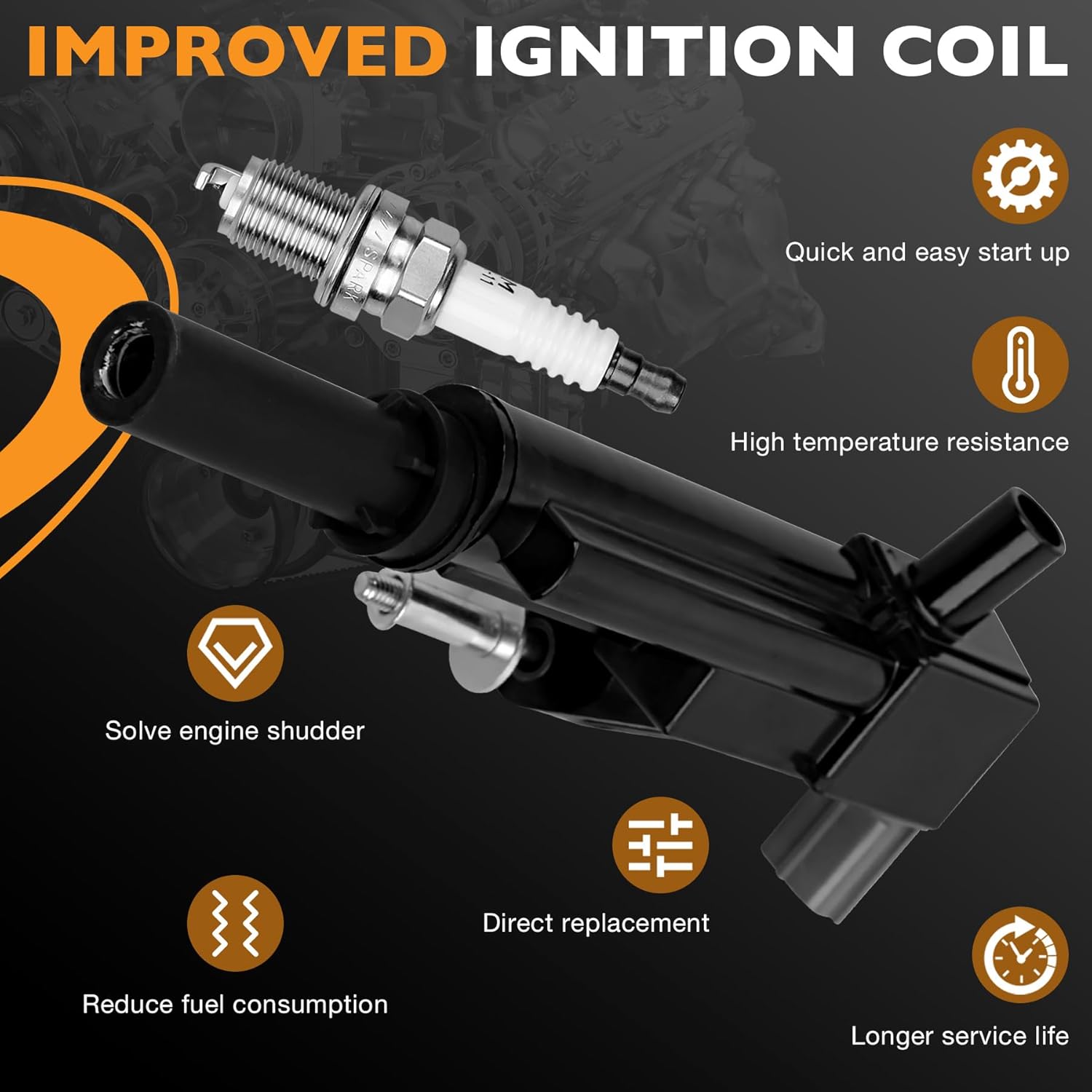 UF640 Ignition Coils Pack & Iridium Spark Plugs & Wire Compatible with Dodge Dakota Durango Nitro, Jeep Commander Grand Cherokee Liberty, Mitsubishi Raider 3.7L V6 Repalce# GN10457 5C1709