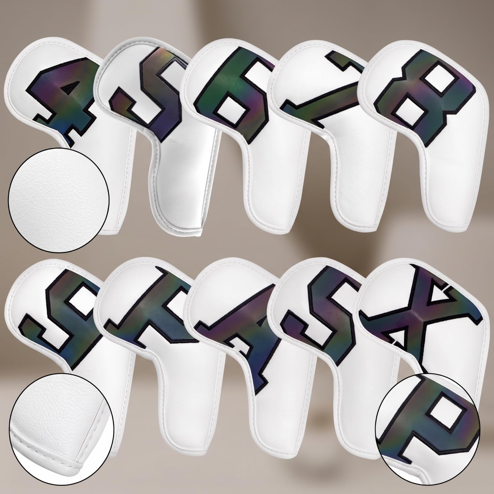 10 Piezas Funda para Cabeza de Palo de Golf Cubierta Protector Protector de Hierros Accesorio PU Resistente al Desgaste Encaje Preciso Adecuado para Bolsa de Golf