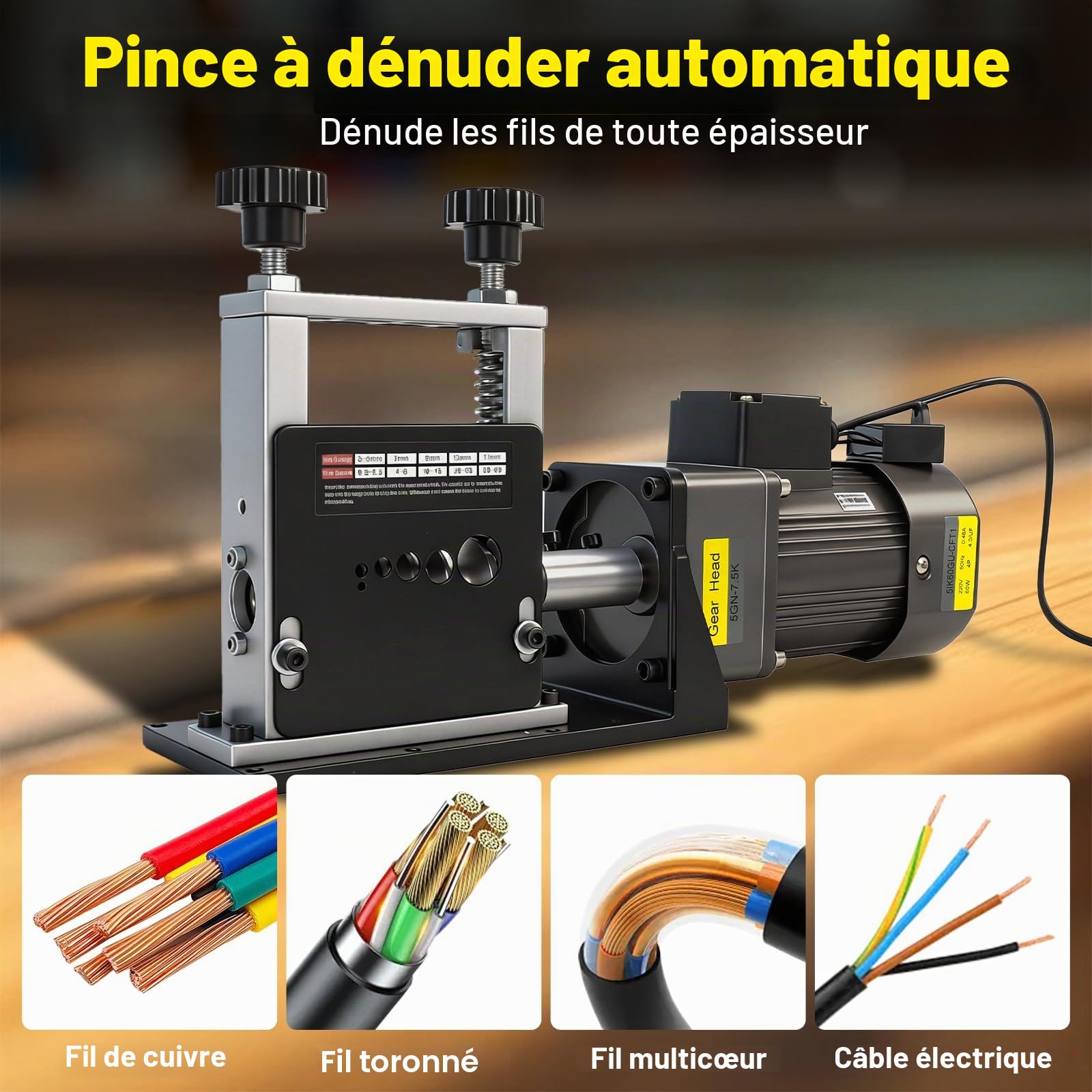 Machine à Dénuder les Câbles Électriques Automatique 3–17 mm, Pince à Dénuder pour Câbles en Cuivre, Machine à 5 Canaux pour le Recyclage des Fils (Sans Batterie ni Chargeur)