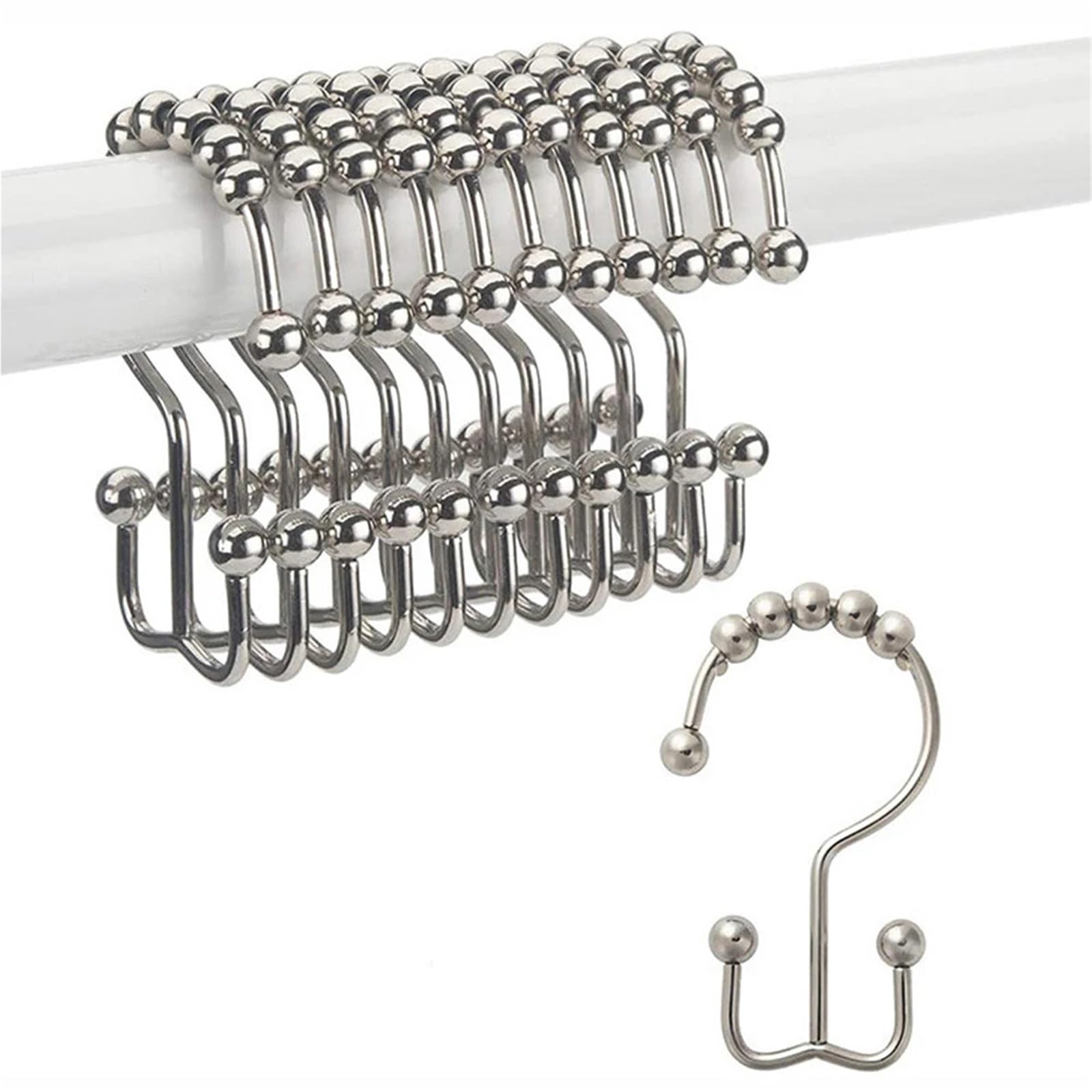 Hooks Clips for Drapes, 50PCS Shower Curtain Hooks Double Sided Bathroom Metal Rings