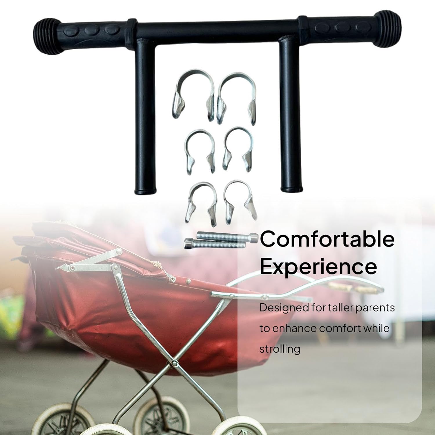 Menolana Stroller Handle Extender,Handlebars Extender Extends,Handle Metal Stroller Extension Bar,Armrest Stroller Handle Bracket for Baby Stroller Carriage Accessory, 3 Clips