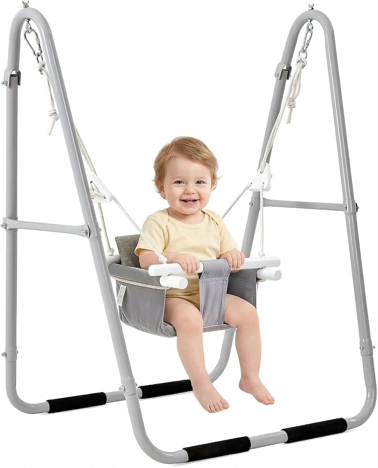 FUNLIO Baby Swing Set for Toddlers 6-36 Months, Foldable & Portable Swing for Indoor & Outdoor, Heavy Duty Metal Frame, Includes 2 Weight Bags & 4 Anti-Slip Pads, Easy to Assemble & Store – Pink