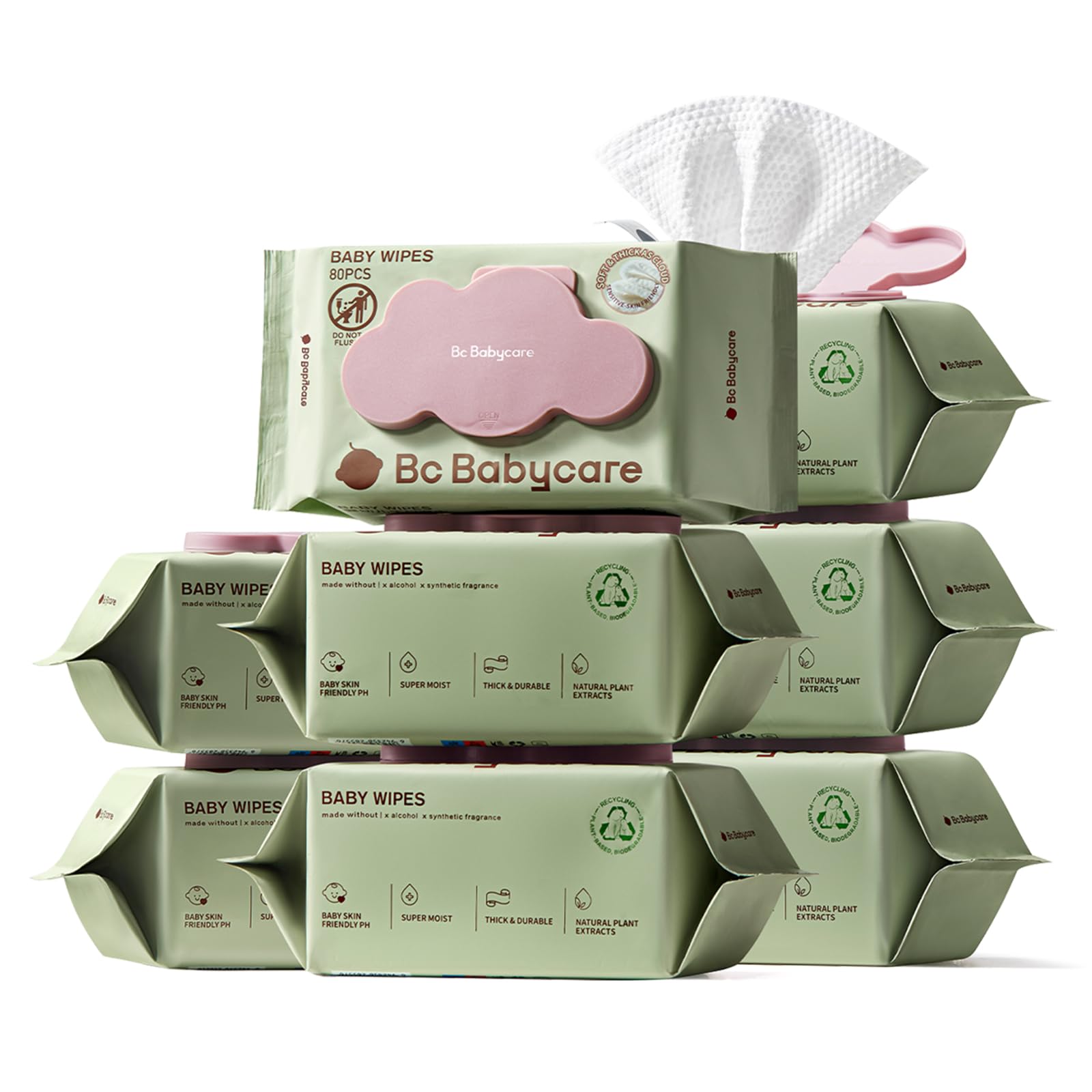 Babycare Salviette Umidificate Originali per Bambini, 640 Pezzi (8 Confezioni), 100% Fibra Vegetale Naturale, per Pelli Sensibili, la confezione può variare (80 count/8packs/box)