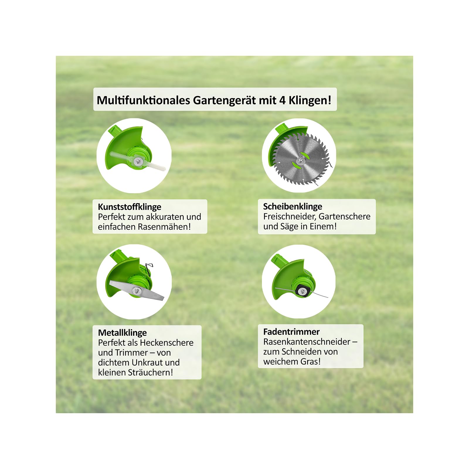 Rotorazer 8in1 Akku Gartengerät Rasentrimmer Set 22-TLG. – Rasenkantenschneider & Freischneider mit 1 Akku, Verstellbarer Schnitttiefe, 7 Präzisionsklingen, Teleskopstange, Gartenpflege