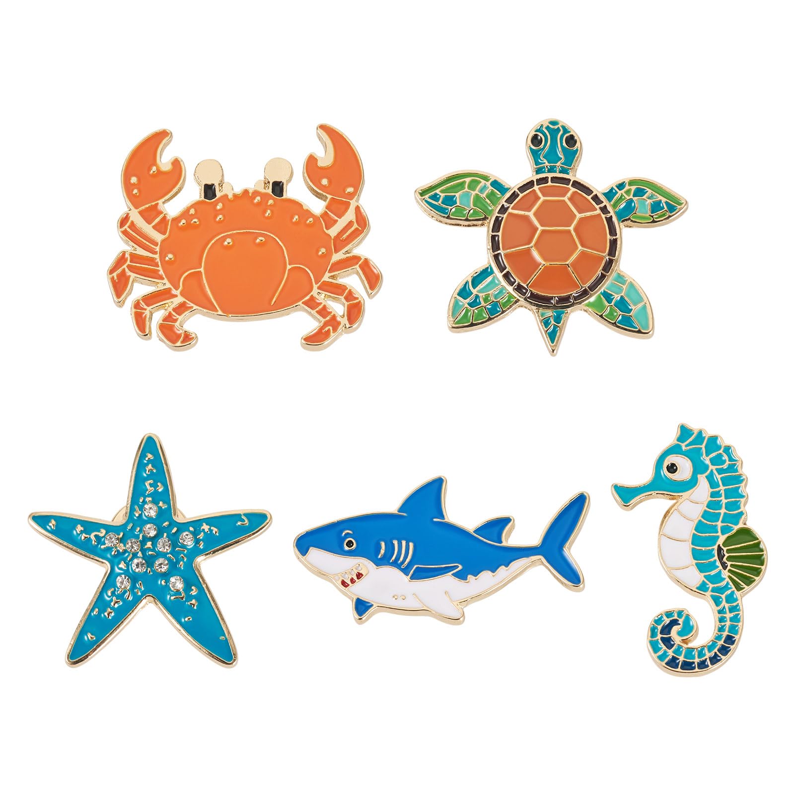 Cheriswelry 5Pcs Sea Animal Enamel Lapel Pin Enamel Lapel Pins Bulk Brooch Button Pin 19-32mm for Jacket Hat Clothes Bags Shoes Accessories