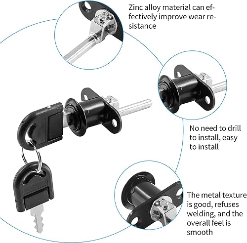 Miniatura 4 de 4 cerraduras de cajón de 0.630 in, cerraduras de armario de escritorio negro mate, cerraduras de seguridad de gabinete de oficina de aleación de