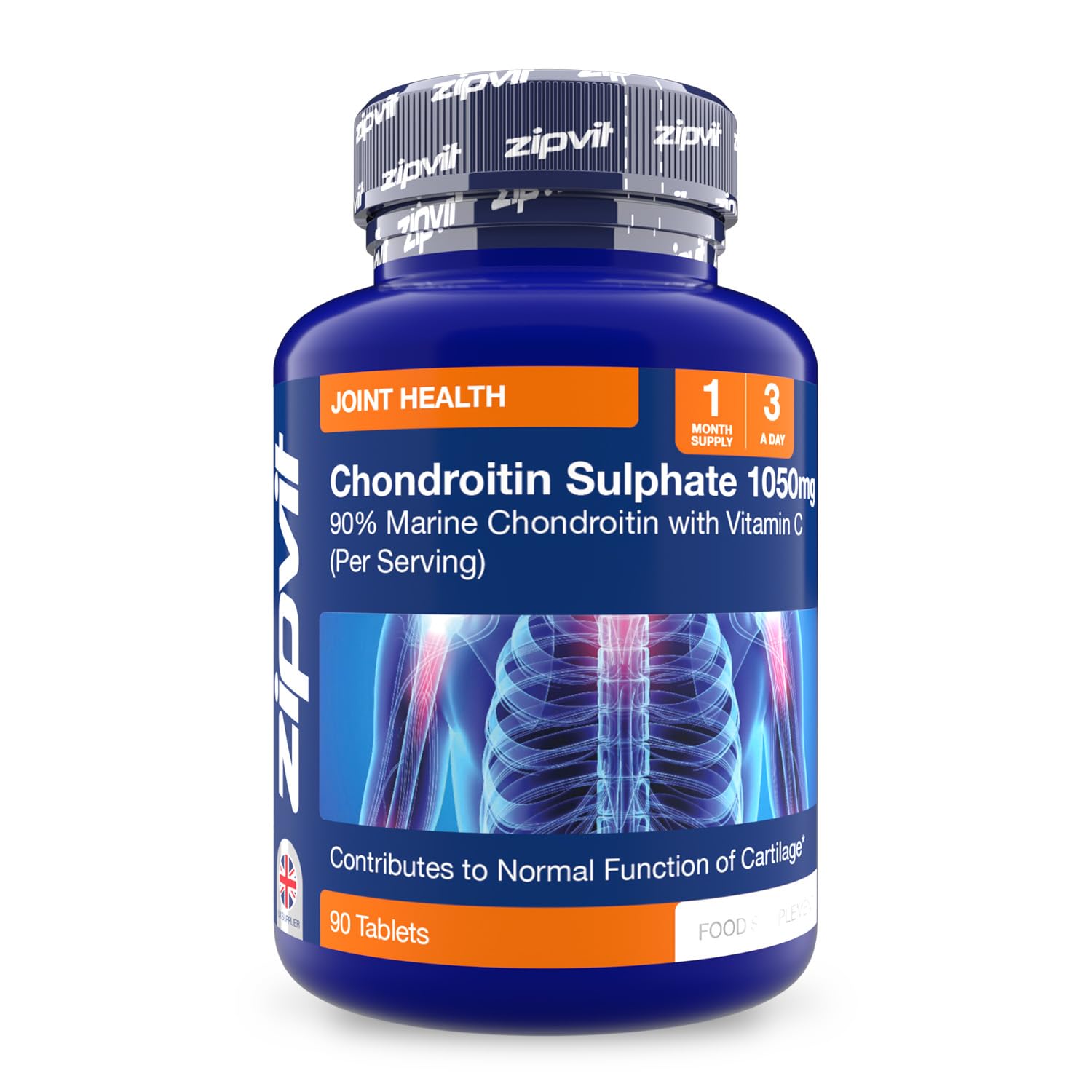 Chondroitin Sulphate 1050mg with Vitamin C, 90 Tablets, 90% Pure Marine Chondroitin Joint Care Supplement for Women & Men