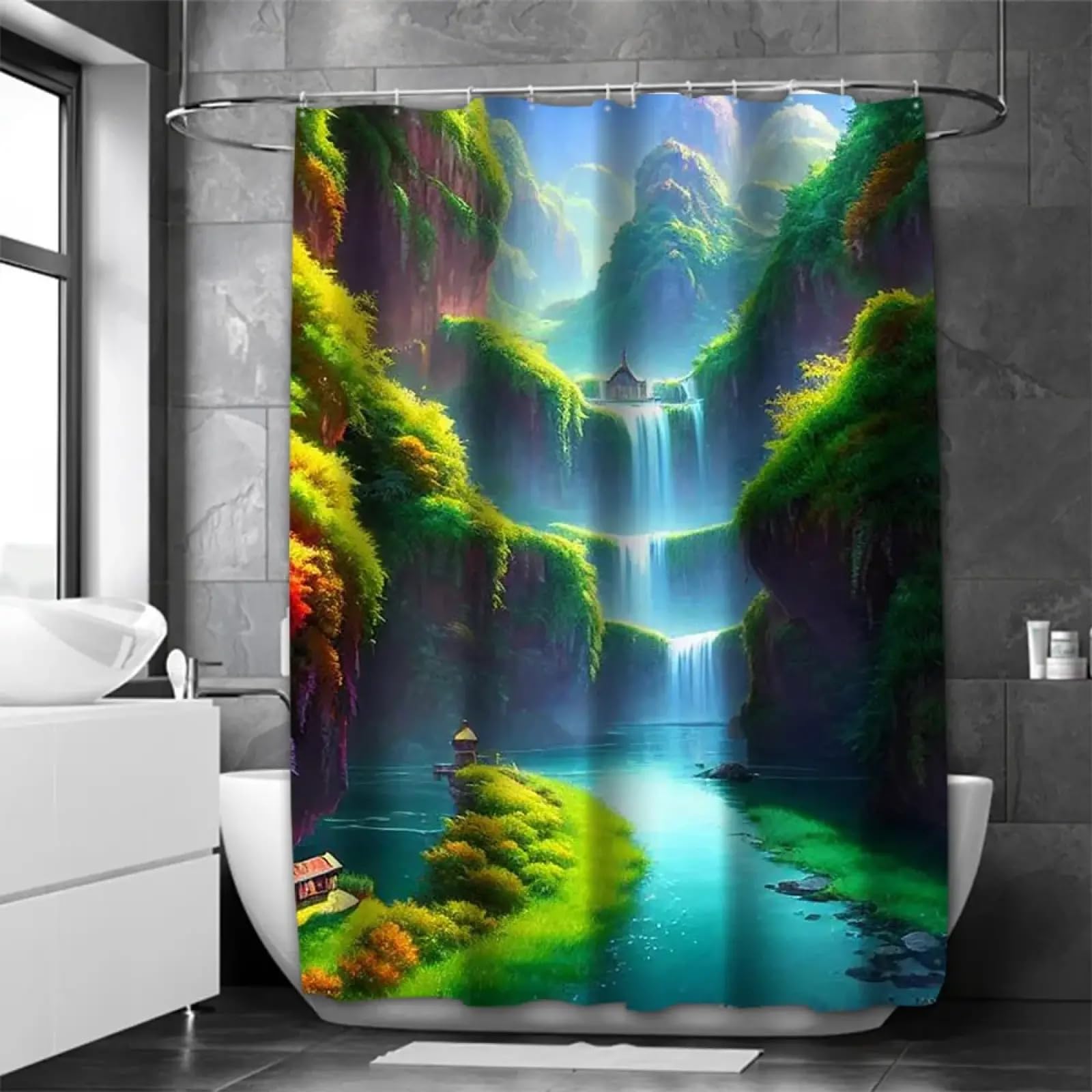 AJALGZ Beautiful Waterfall Bathing Curtain Bathroom Landscape Shower Curtain Waterproof Home Decor Abstract Shower Curtain 200x210cm(WxL) -210cm-Length