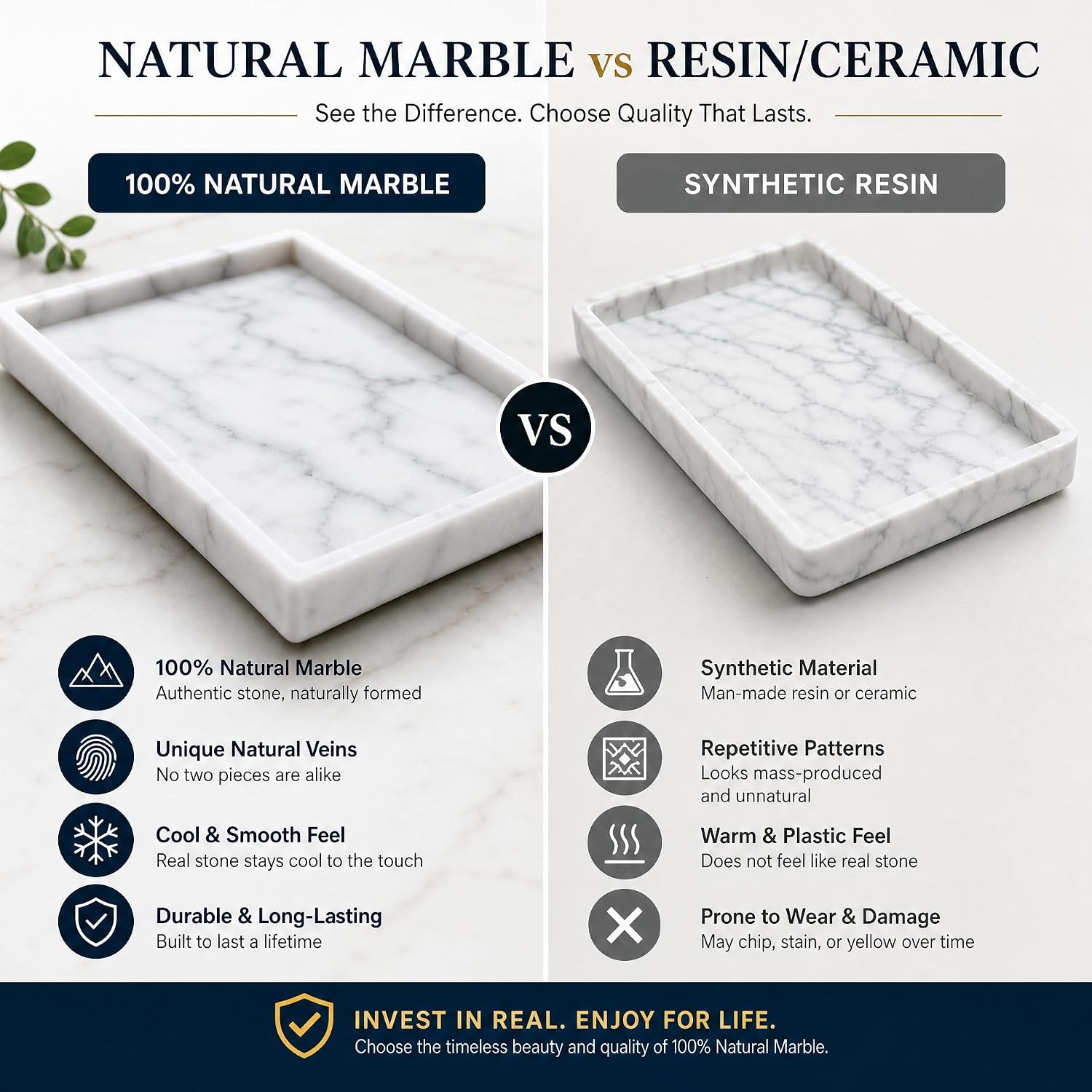 Real Natural Marble & Travertine Vanity Tray, Marble Serving Tray