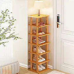 Sapateira de bambu – sapateira vertical para espaços pequenos, organizador alto e estreito para armário, entrada, canto, garagem e quarto, prateleira de sapatos skinny empilhável sem necessidade de