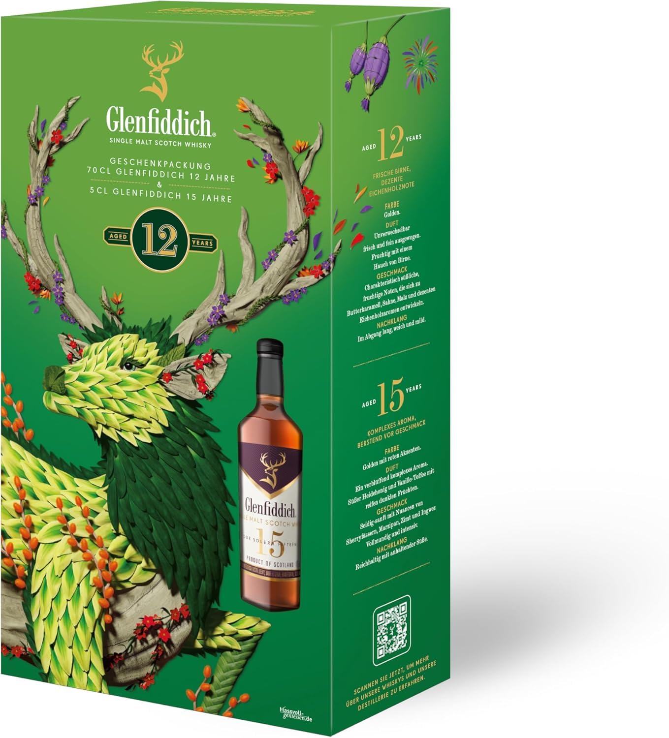 Glenfiddich 12 Jahre Single Malt Scotch Whisky, 70cl - Geschenkset mit einer 5cl Glenfiddich 15 Jahre Miniatur zum Genießen, Kennenlernen oder Verschenken
