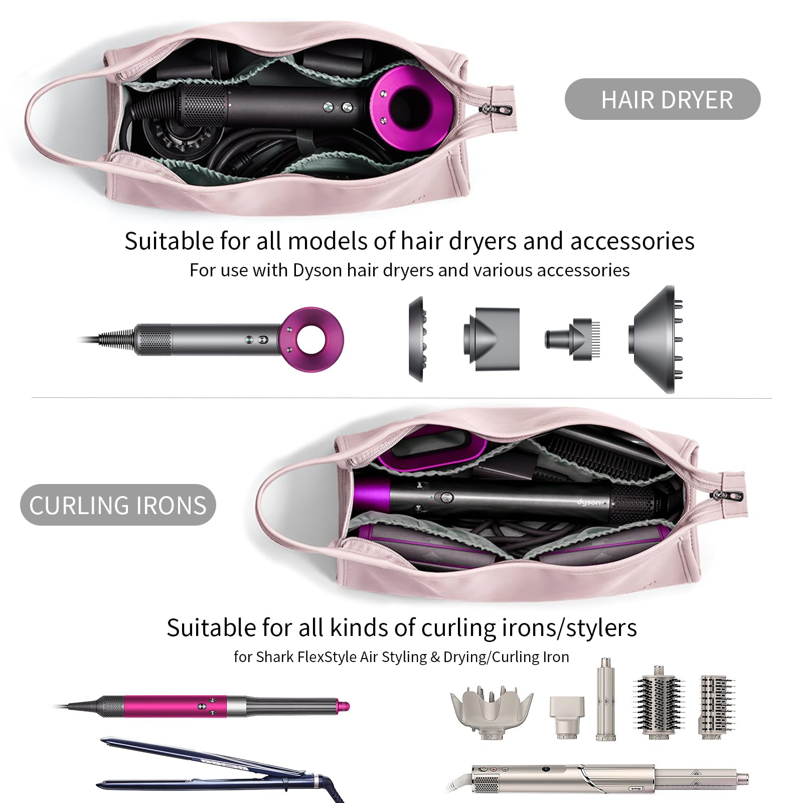 Veki Bolsa de Almacenamiento Compatible con Dyson Airwrap Styler y Dyson Supersonic, Funda de Viaje para Secador de Pelo Dyson y Shark, Bolsa Protectora de Viaje de Rizador de Pelo (Rosa, Triángulo) — view 2