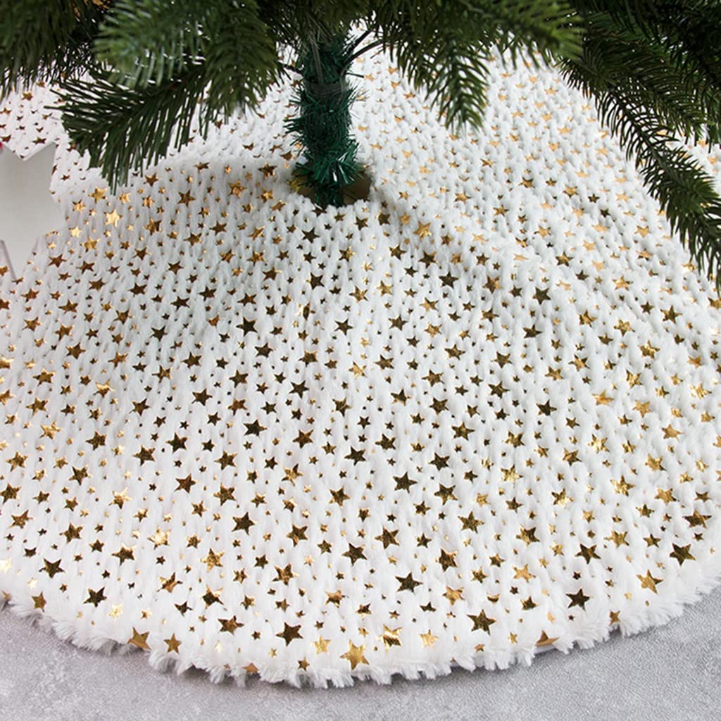 Tappeto Albero Di Natale, Star Stampato Gonna albero di Natale Peluche Xmas Tree Tappeto Mat Merry Decorazioni natalizie Ornamento Capodanno Home Decor Regalo Festa Forniture(White,130cm/51inch)