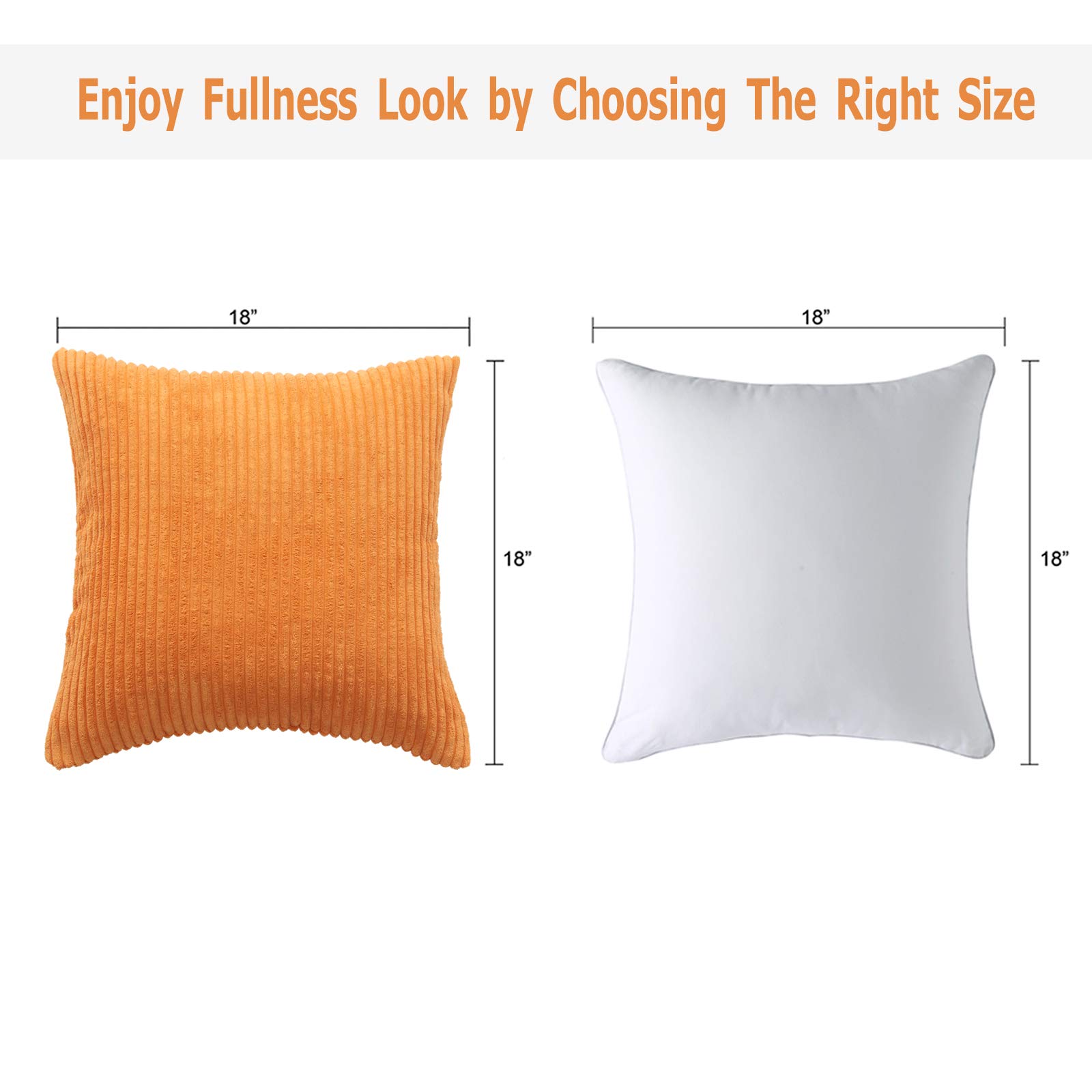 Volcanics Corduroy Cushion Covers Pack of 2 Decorative Square Throw Pillow Covers Cushion Soft Pillowcase 50 x 50cm (20 x 20 Inches) for Home decor Sofa Couch Bedroom Orange - Image 2