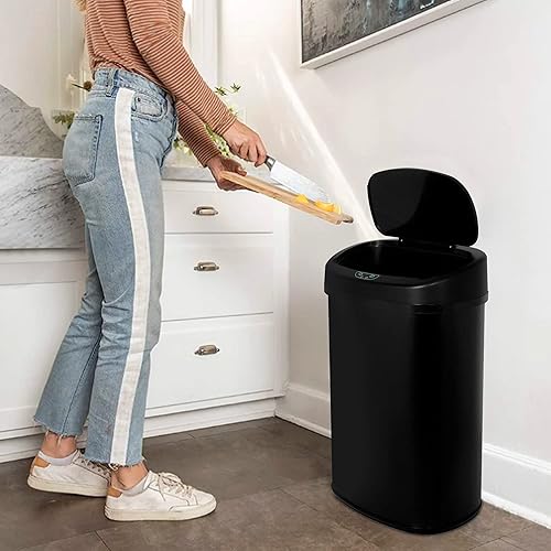 Miniatura 9 de Bote de basura automático de 13 galones, con sensor de movimiento y sin tacto, de acero inoxidable cepillado con tapa, diseño silencioso, cubo de