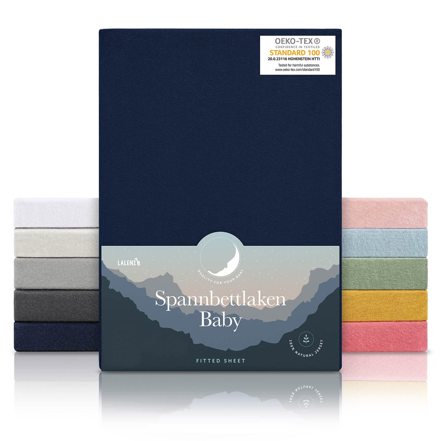 Laleni Lenzuola Culla Neonato - Lenzuola Lettino - Lenzuola Carrozzina Neonato - Coprimaterasso Culla con Angoli Elastici - Coprimaterasso Lettino 100% Cotone 135gsm - Blu Oceano - Culla 40x90cm