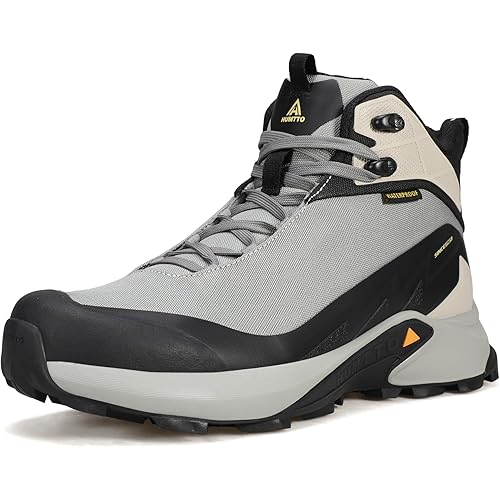 HUMTTO Men's Waterproof Hiking Boots Lightweight Mid Ankle Trekking Shoes Anti Slip Outdoor Trail Boots for Backpacking Camping