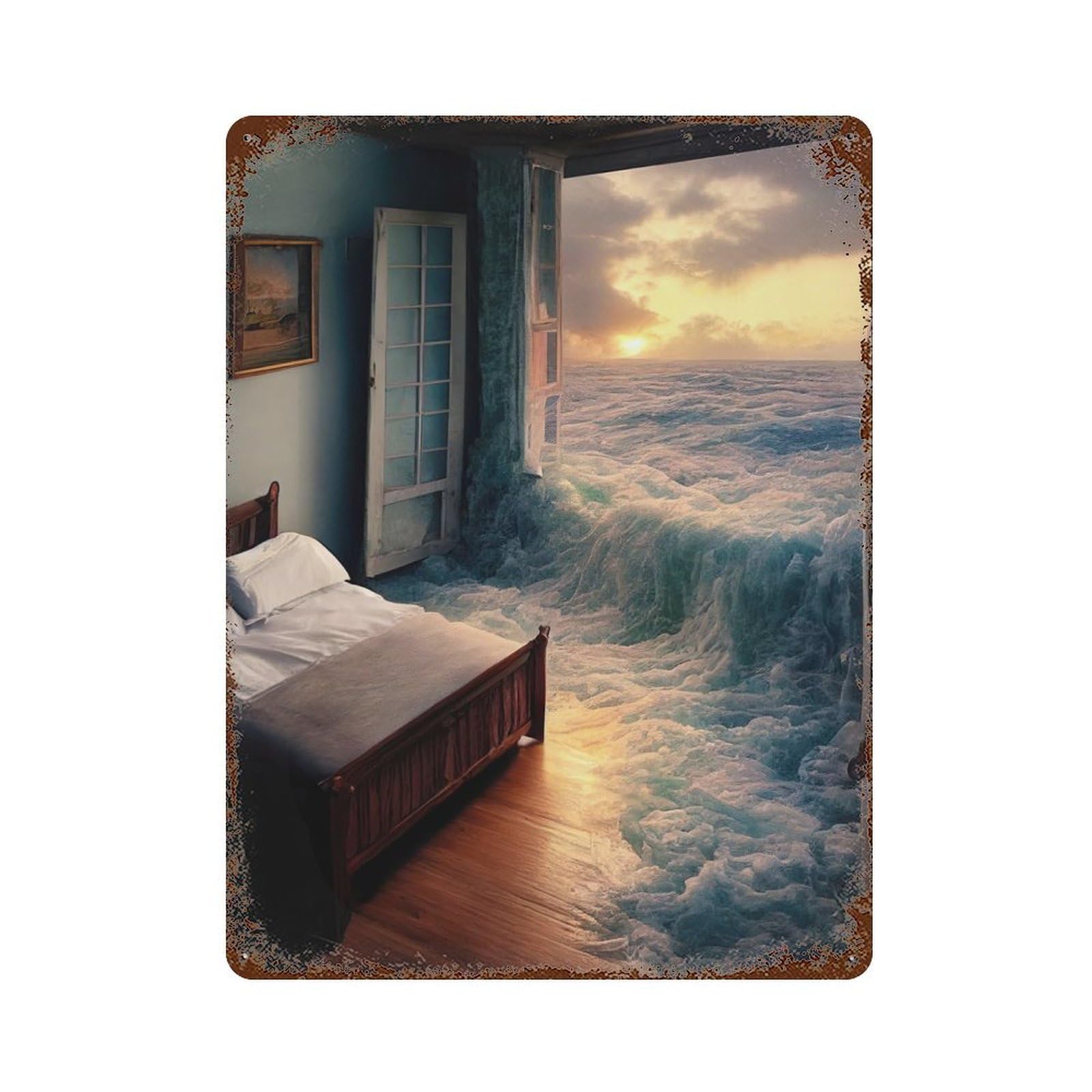 Bedroom in Sky Weathered Tin Sign 15.7"x11.8", Novelty Wall Decor for Garage, Pub Or Kitchen