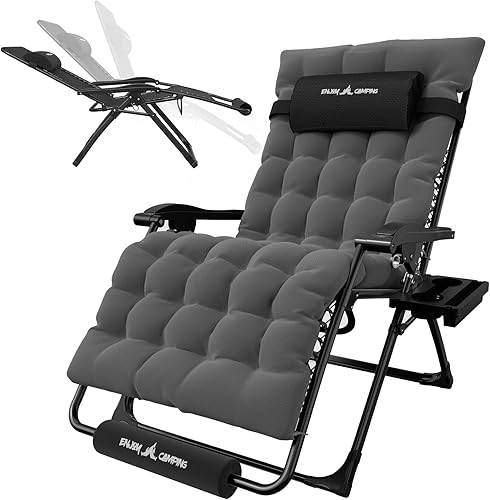 Amopatio Silla de gran tamaño para exteriores de gravedad cero con cojín extraíble, silla reclinable de patio plegable de 33 pulgadas de ancho con