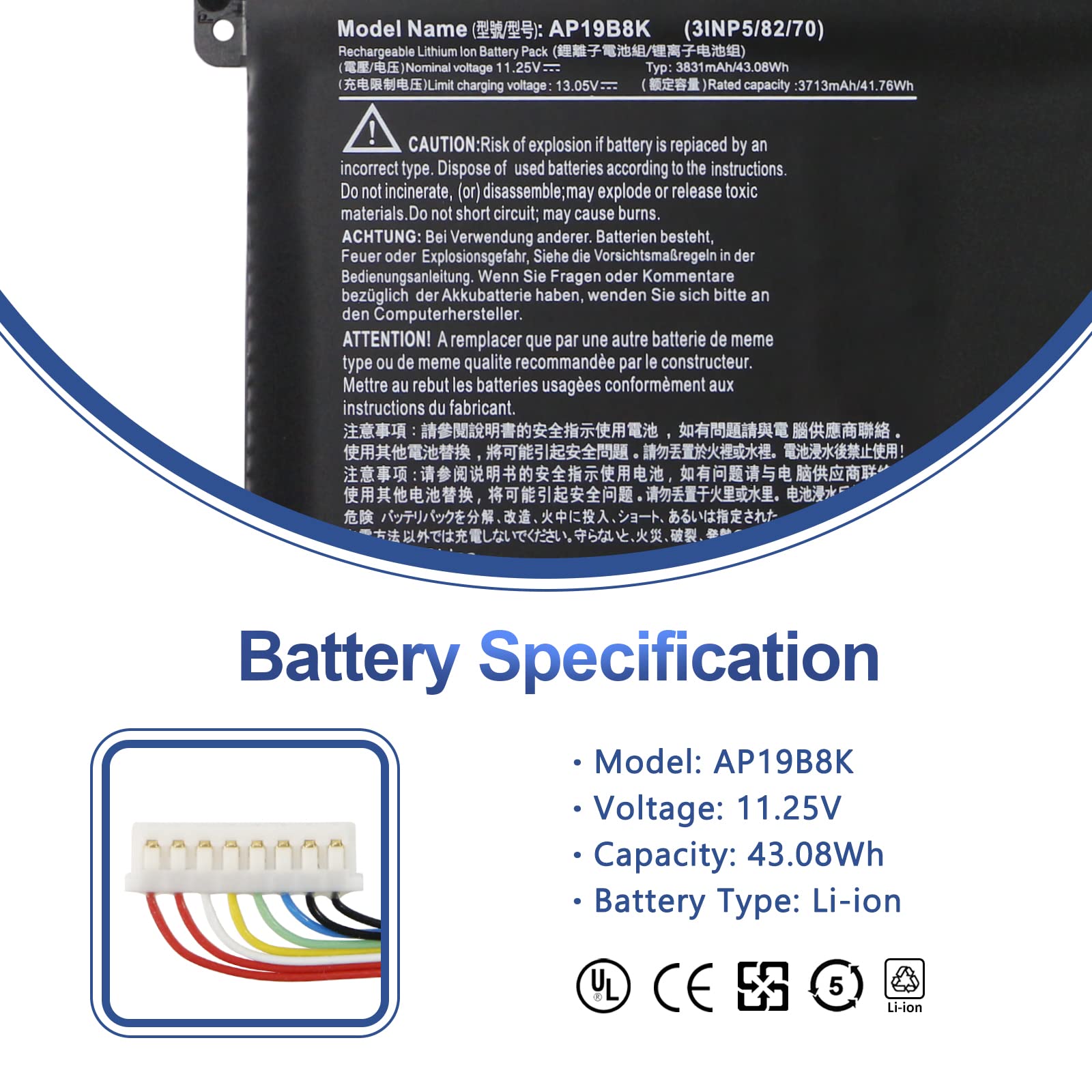 ANTIEE AP19B8K AP19B5K Bateria do laptopa Aspire 3 A315-56 A315-57 A315-57G A315-58 A315-58G A315-59 A317-52 A317-53 A317-53G Extensa 15 EX215-54 EX215-54G A317-53G-75TN 3INP5/82/70