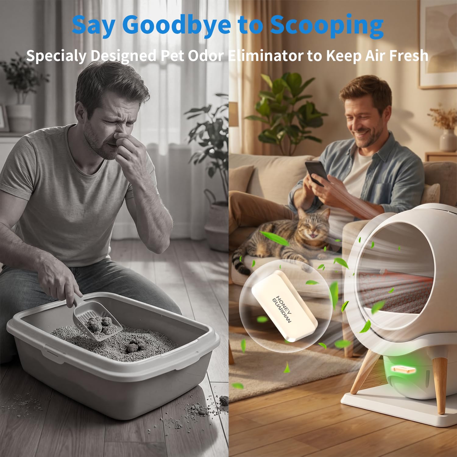 HoneyGuaridan Arenero Gatos Autolimpiable, Caja de Arena Automática con Control App, Arenero Automático, 63L WC Gato, IPX5 Resistente al Agua/Olores/Sensor Seguridad/Multi-Gatos/Silenciosa