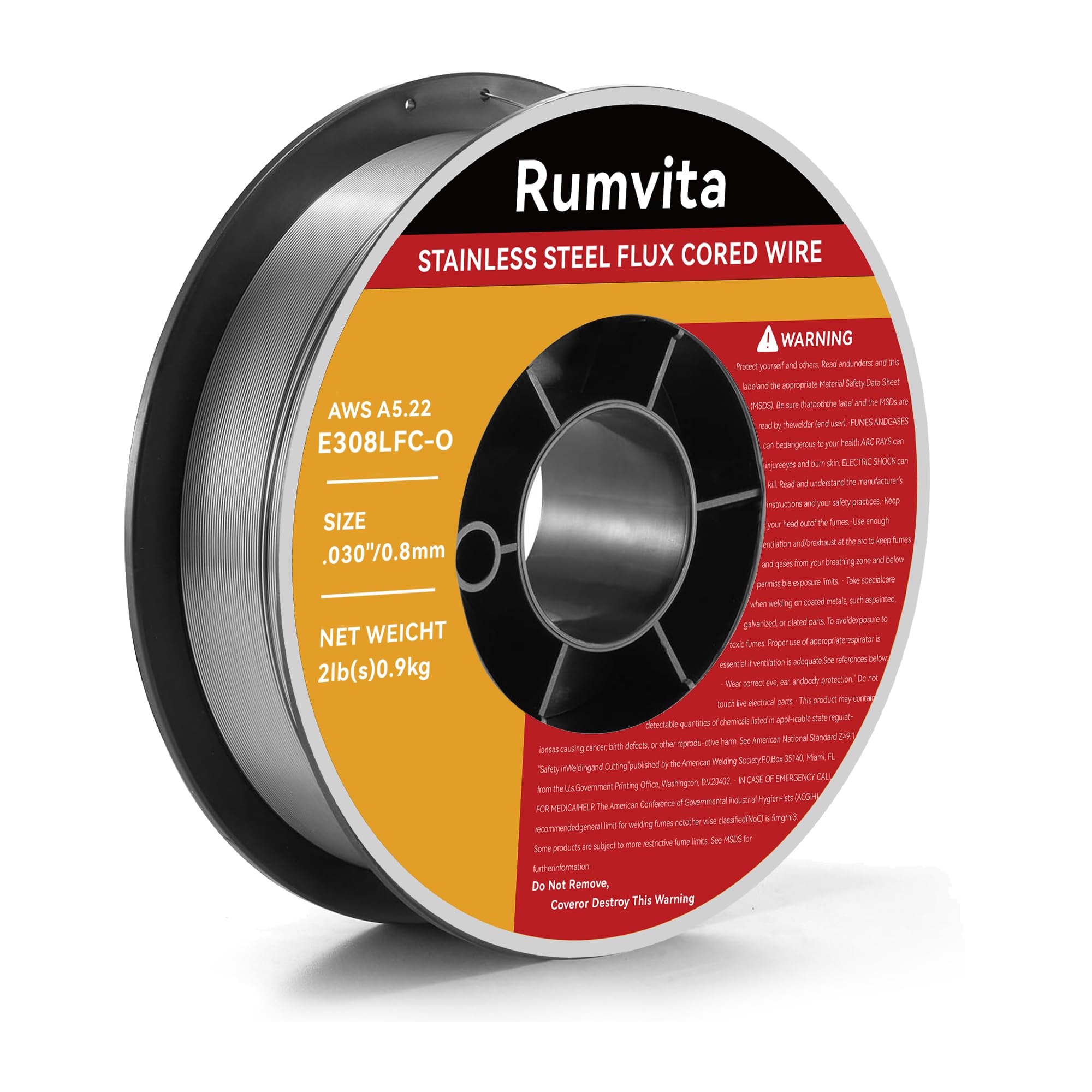 Alambre de acero inoxidable con núcleo de fundente E308LFC-O .030 de diámetro, alambre de soldadura MIG, alambre MIG de baja salpicadura compatible con todos los soldadores MIG